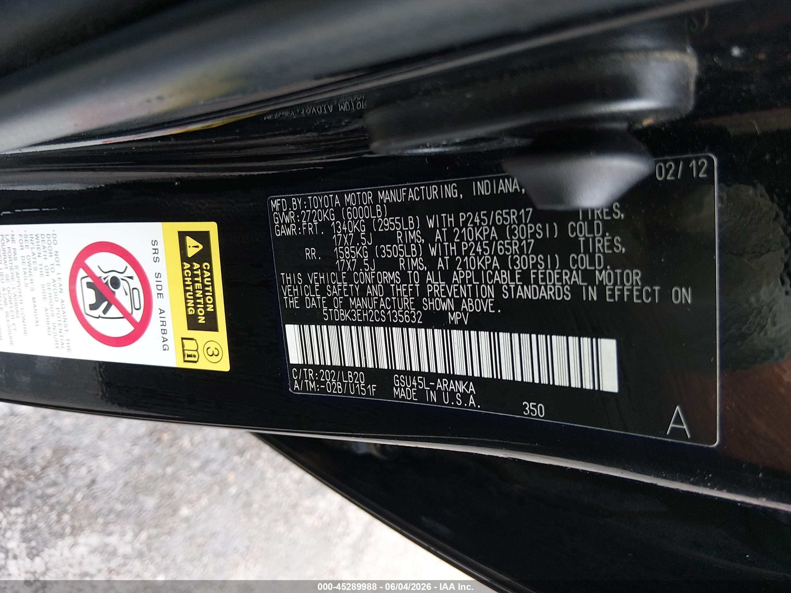 2012 Toyota Highlander Se V6 Black vin: 5TDBK3EH2CS135632