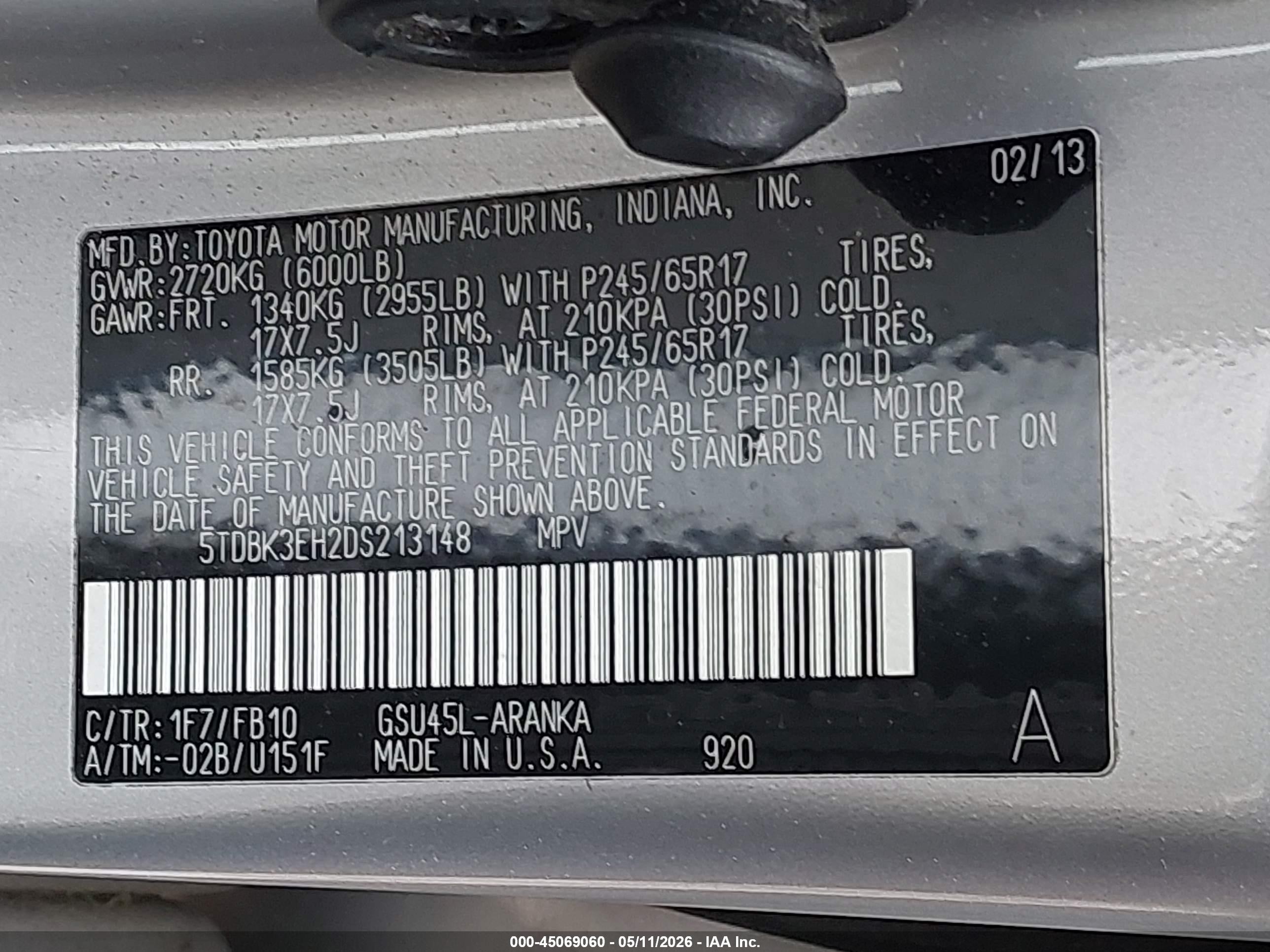 2013 Toyota Highlander Base V6 Silver vin: 5TDBK3EH2DS213148