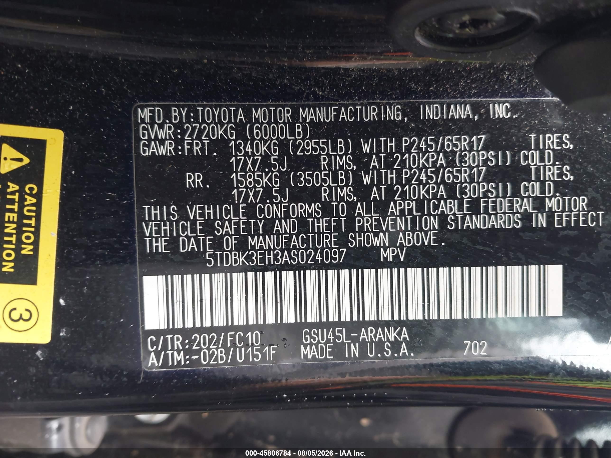 2010 Toyota Highlander Base V6 Черный vin: 5TDBK3EH3AS024097