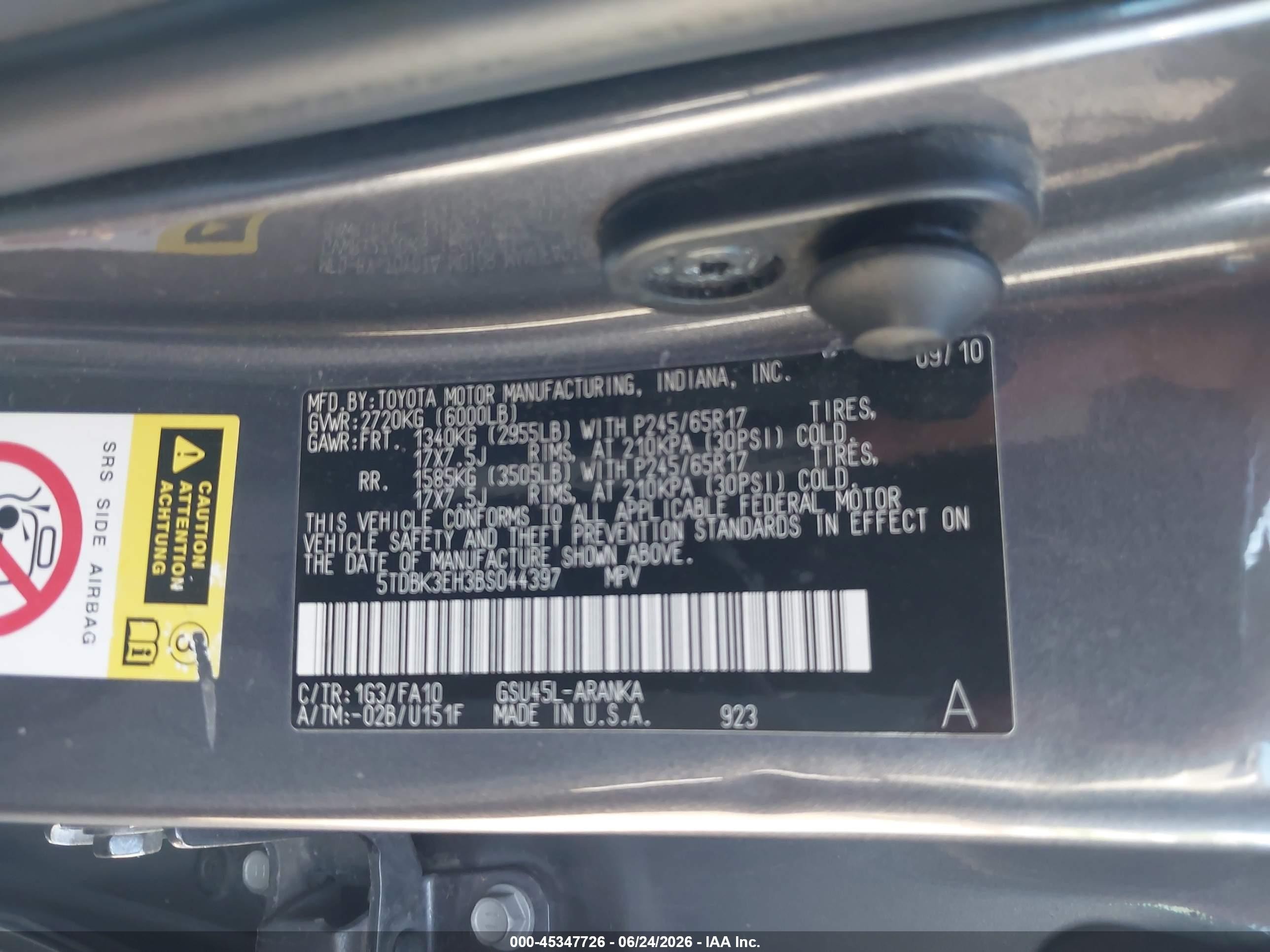 2011 Toyota Highlander Base V6 Gray vin: 5TDBK3EH3BS044397