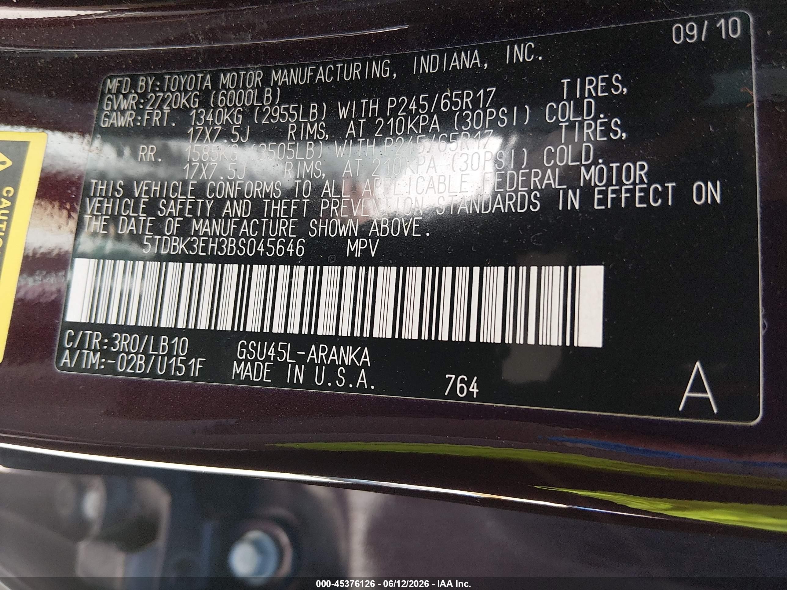 2011 Toyota Highlander Se V6 Maroon vin: 5TDBK3EH3BS045646