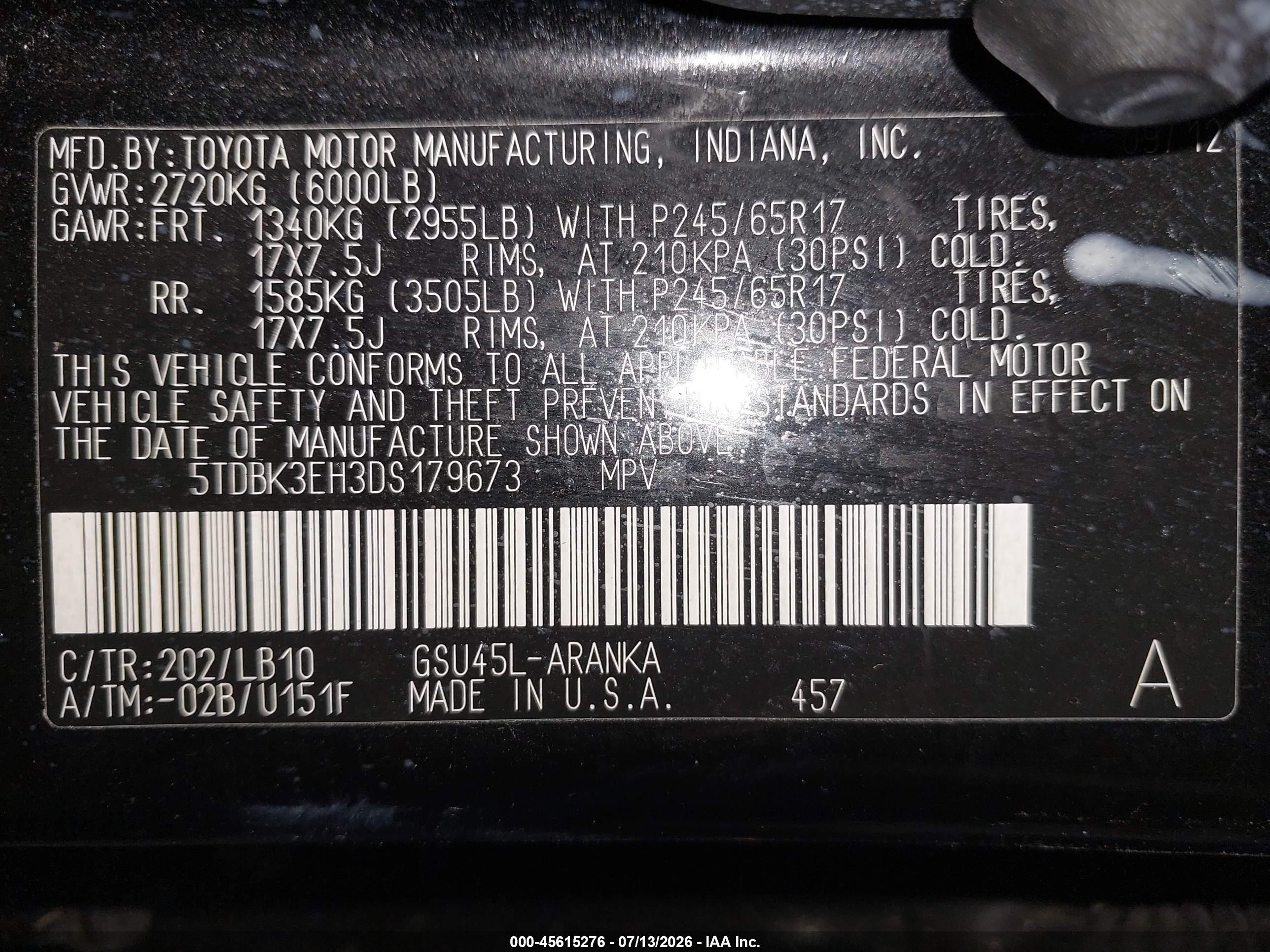 2013 Toyota Highlander Se V6 Черный vin: 5TDBK3EH3DS179673
