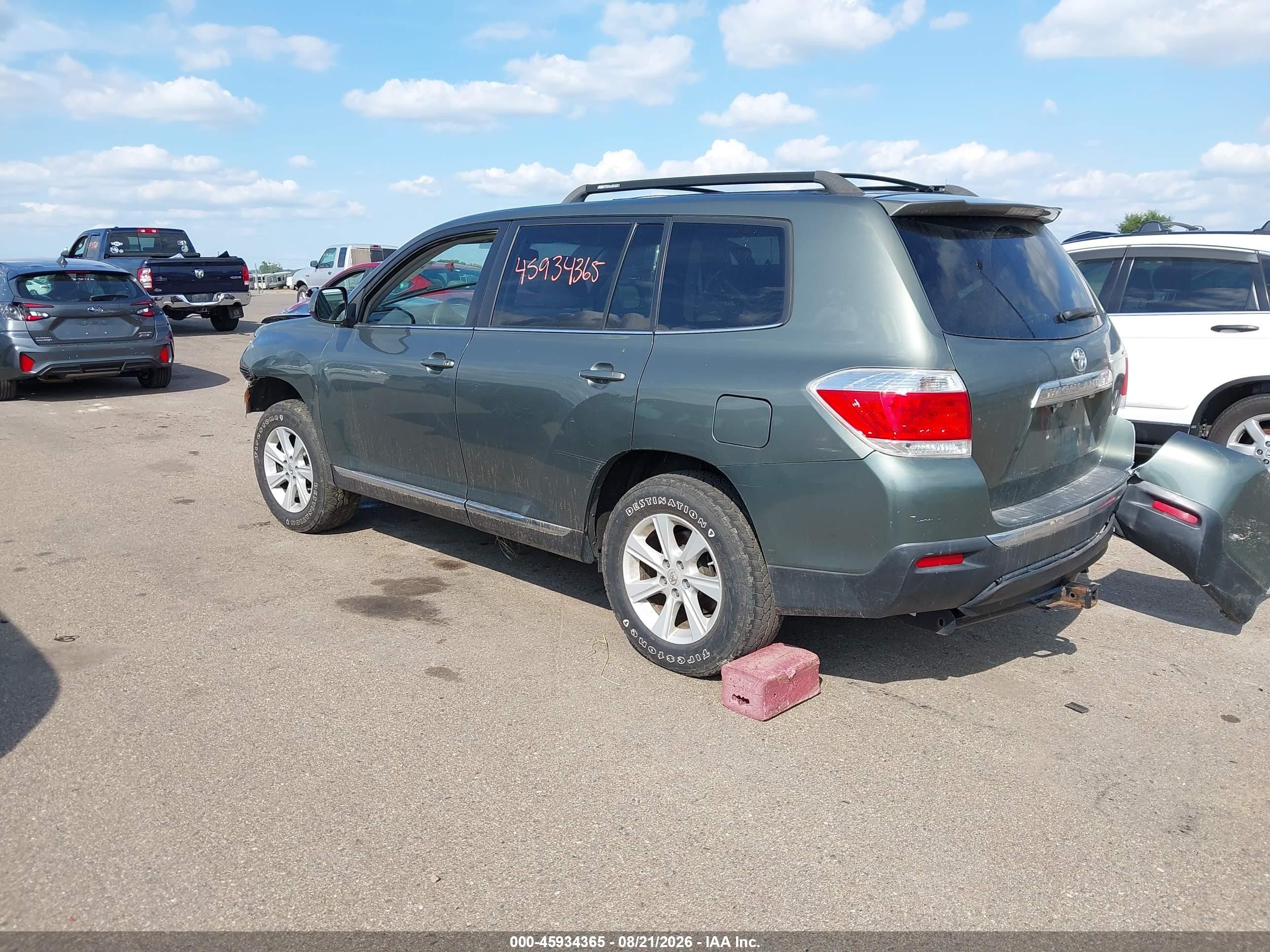 2013 Toyota Highlander Base V6 Green vin: 5TDBK3EH3DS239788