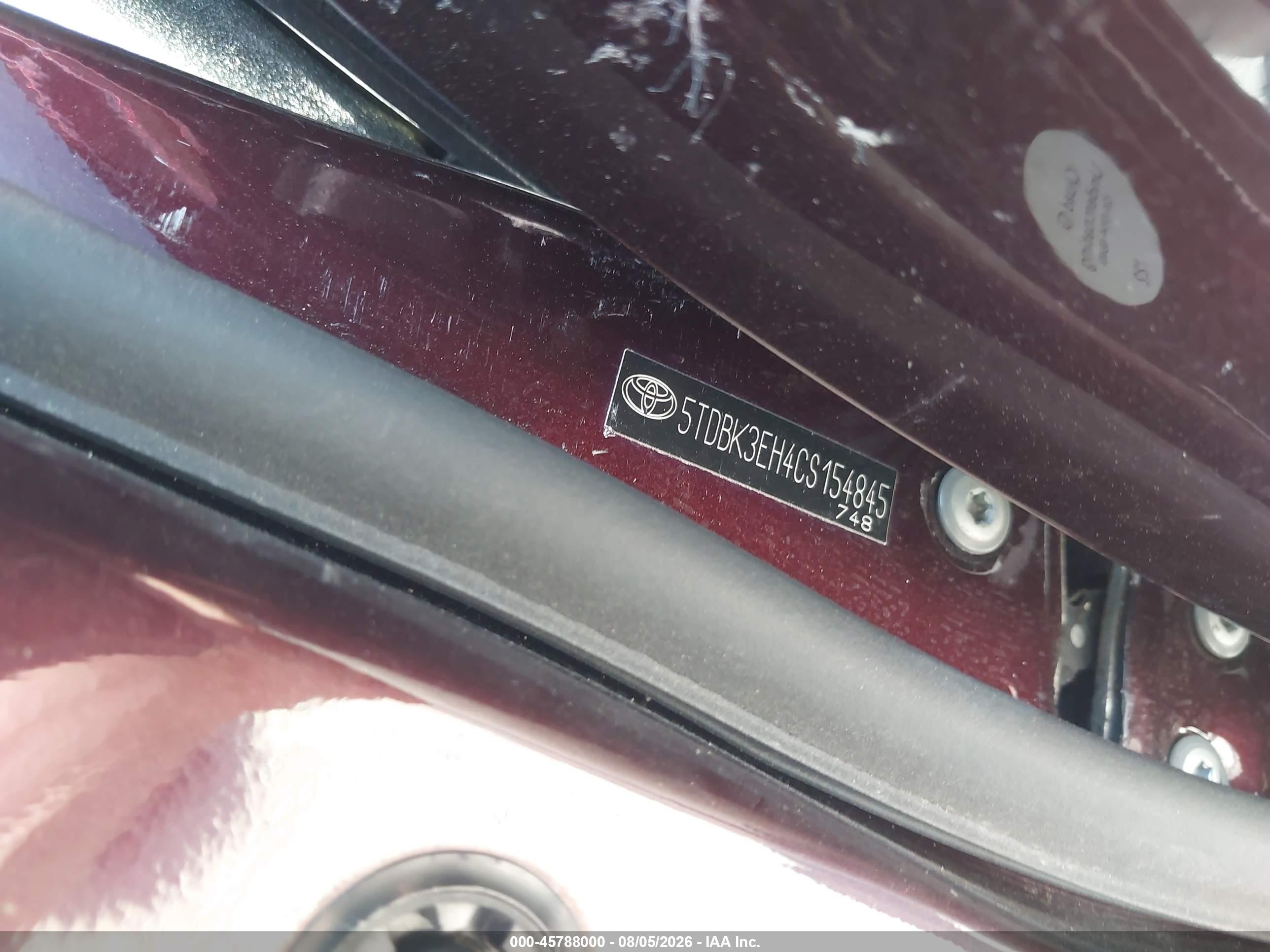 2012 Toyota Highlander Base V6 Maroon vin: 5TDBK3EH4CS154845