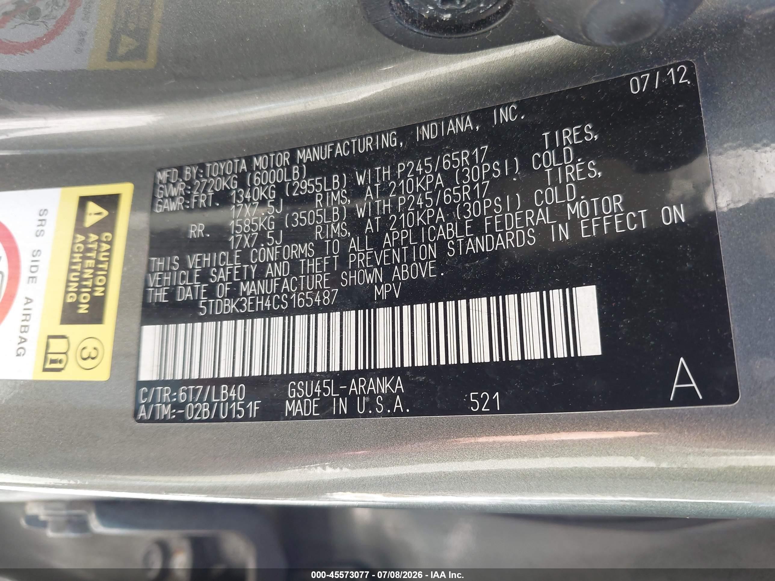 2012 Toyota Highlander Se V6 Gray vin: 5TDBK3EH4CS165487