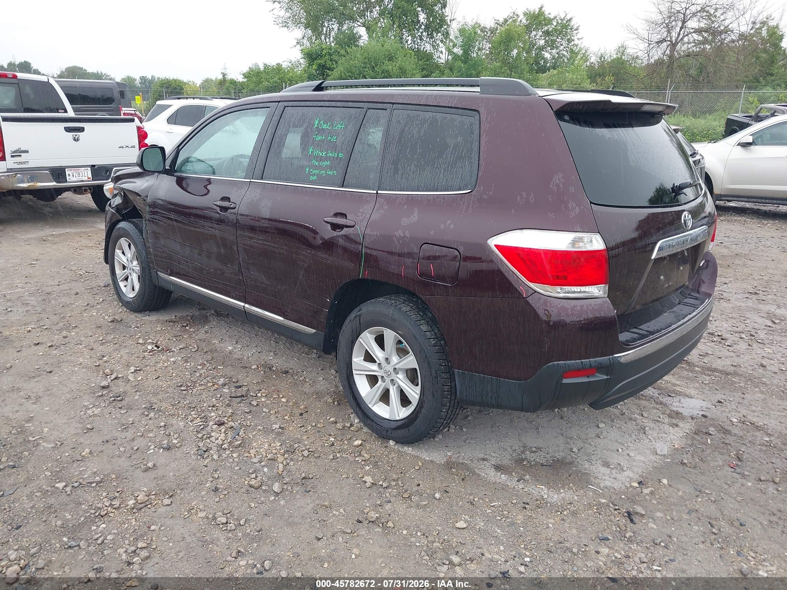 2013 Toyota Highlander Se V6 Burgundy vin: 5TDBK3EH4DS193887