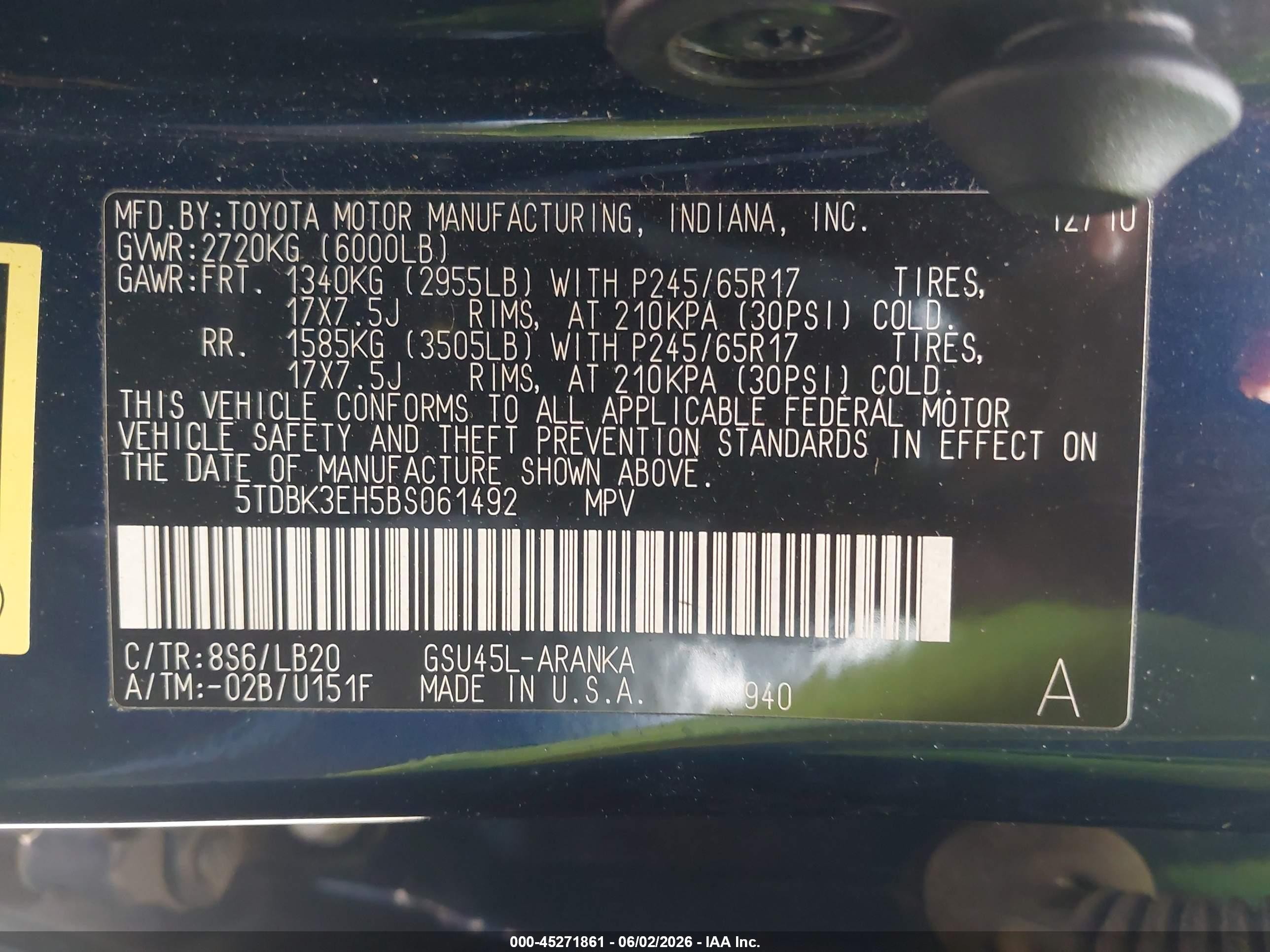 2011 Toyota Highlander Se V6 Dark Blue vin: 5TDBK3EH5BS061492