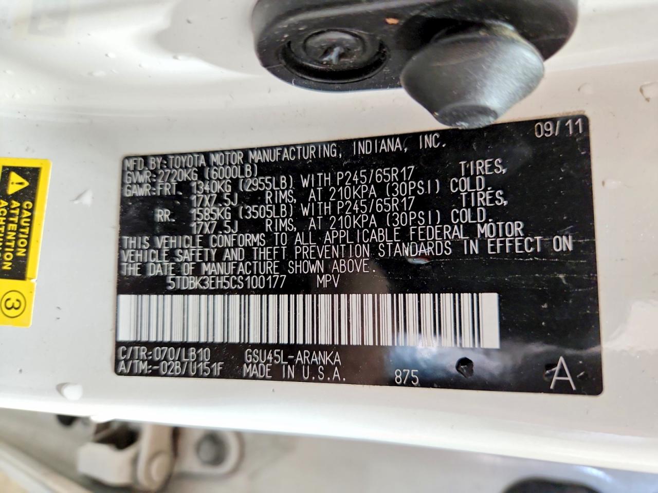 2012 Toyota Highlander Se White vin: 5TDBK3EH5CS100177