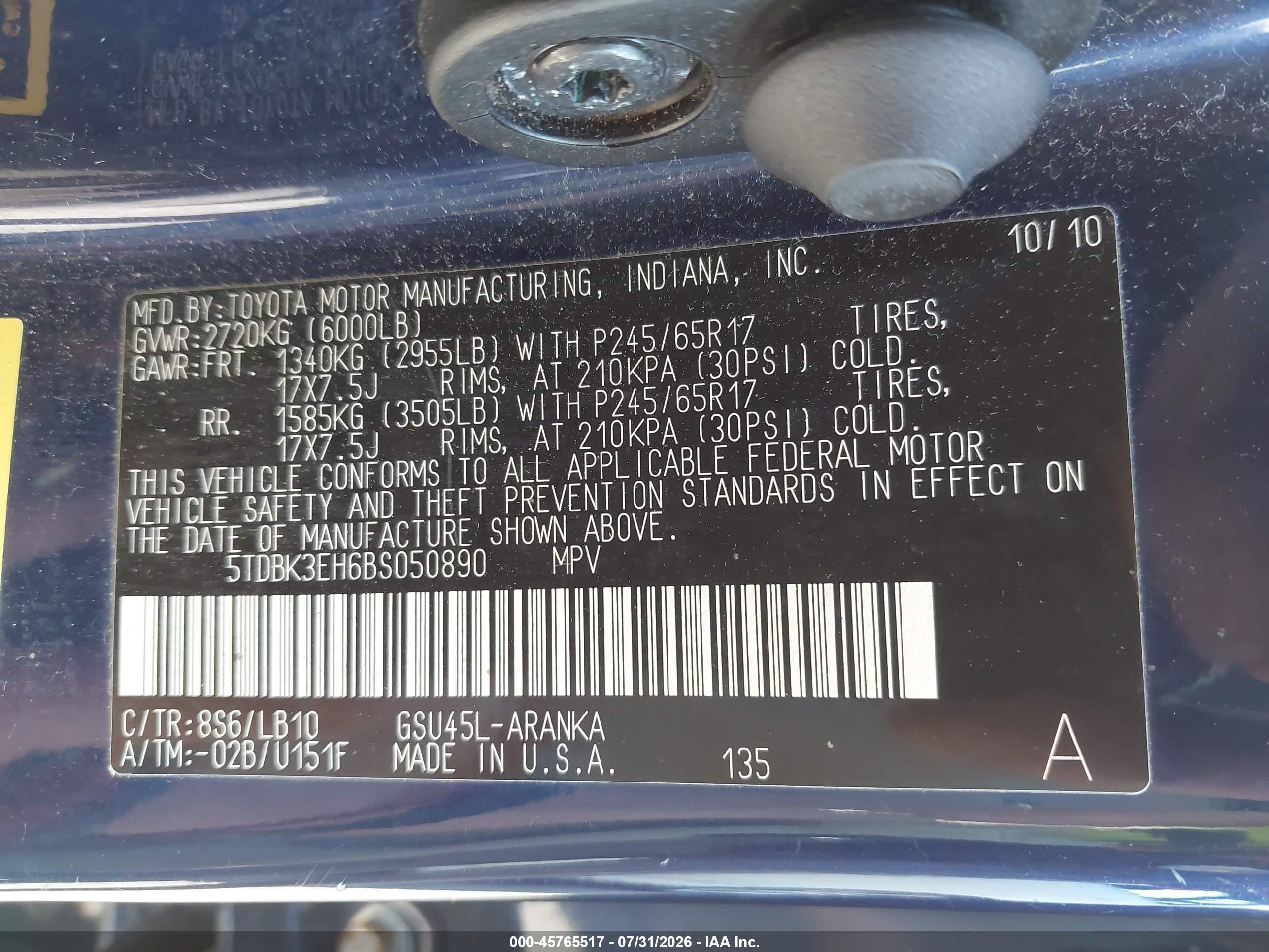 2011 Toyota Highlander Se V6 Blue vin: 5TDBK3EH6BS050890