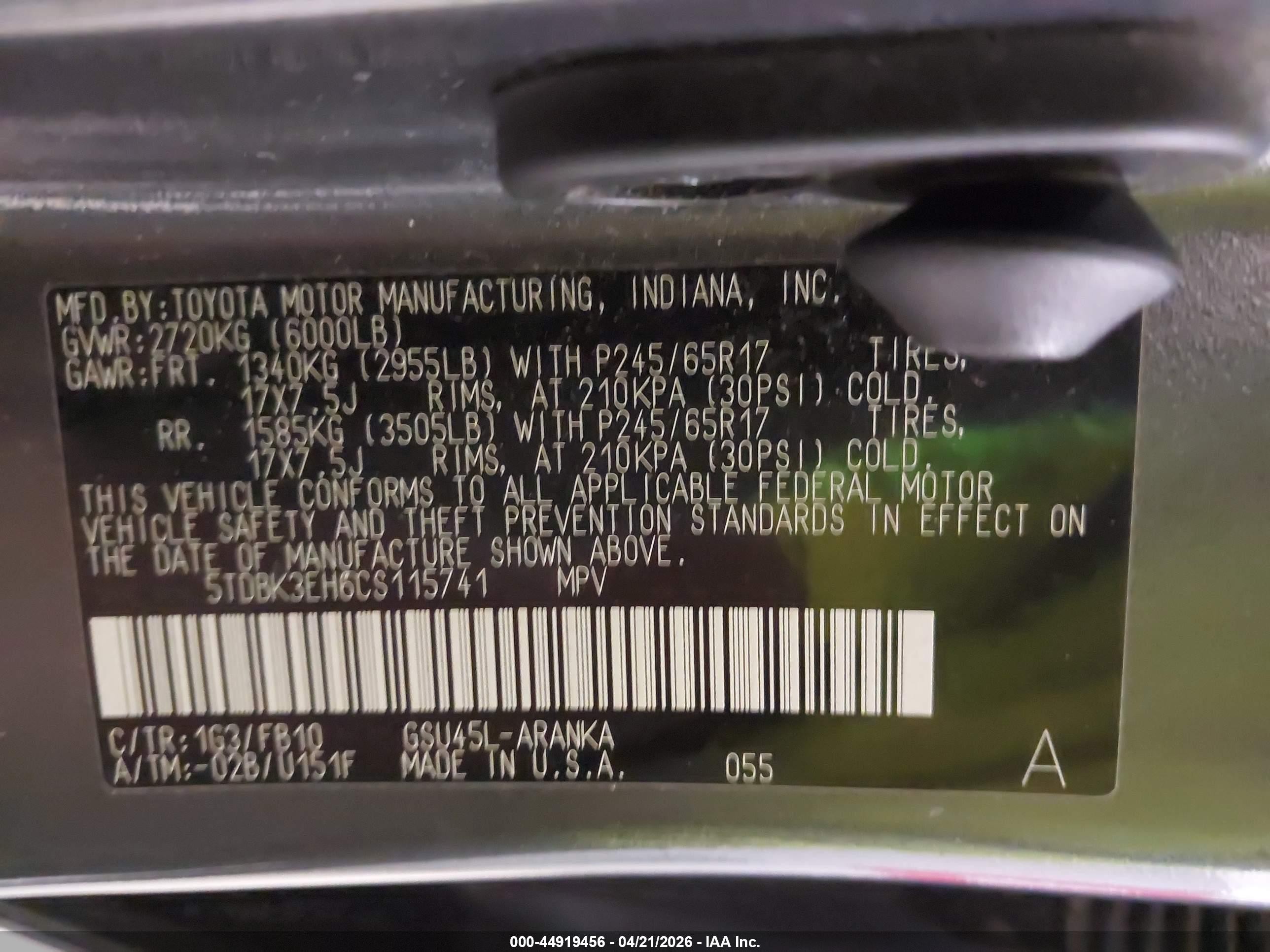 2012 Toyota Highlander Base V6 Gray vin: 5TDBK3EH6CS115741