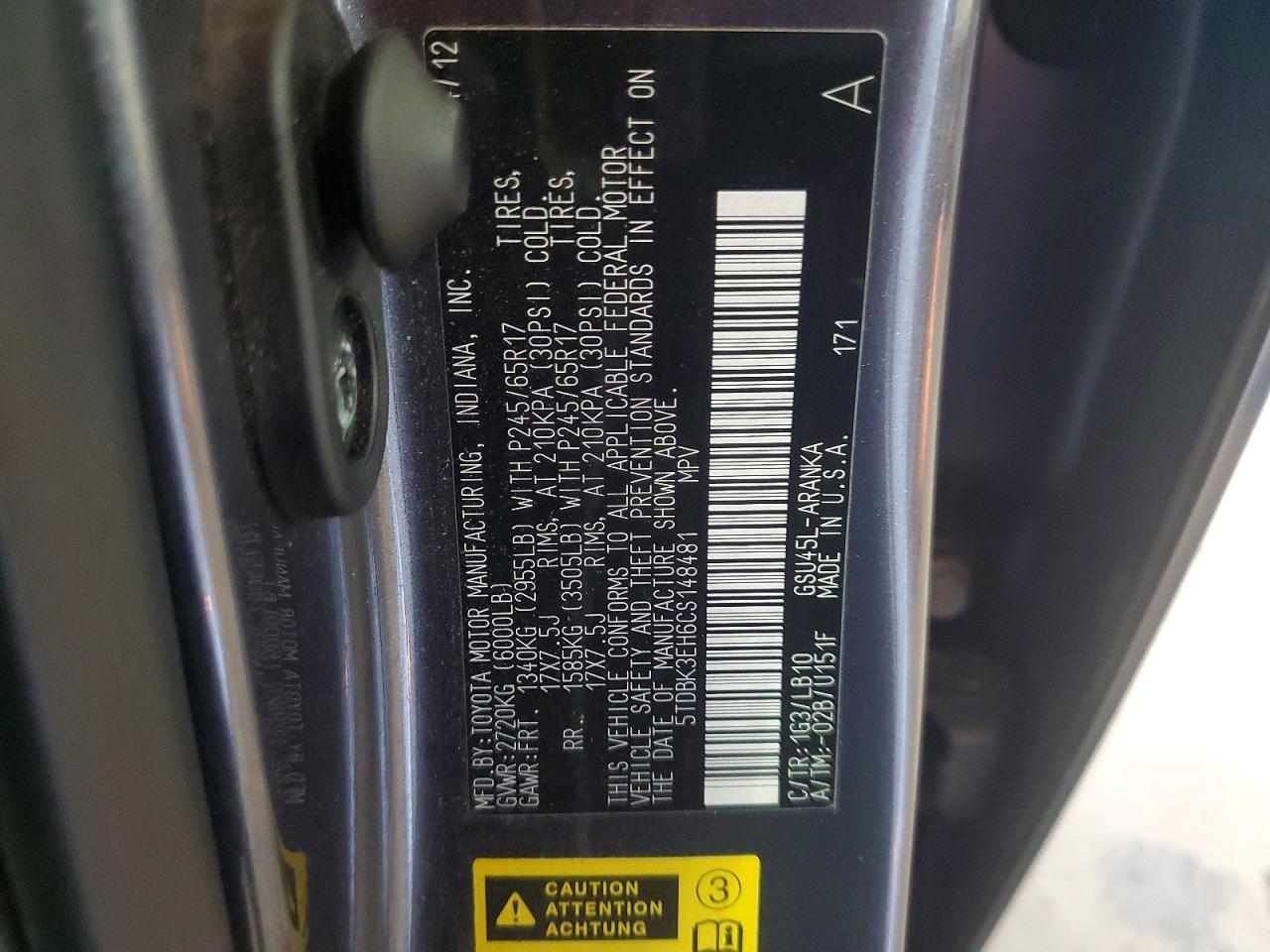 2012 Toyota Highlander Se Gray vin: 5TDBK3EH6CS148481