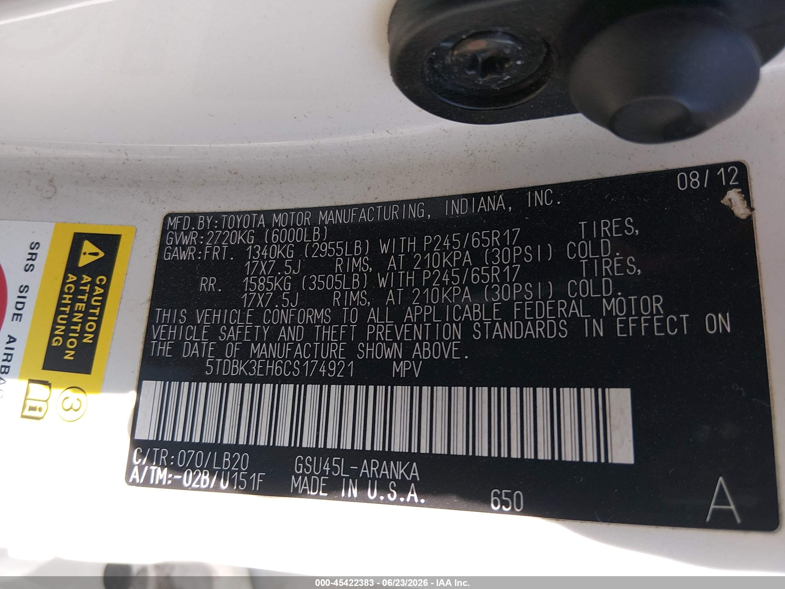 2012 Toyota Highlander Se V6 White vin: 5TDBK3EH6CS174921