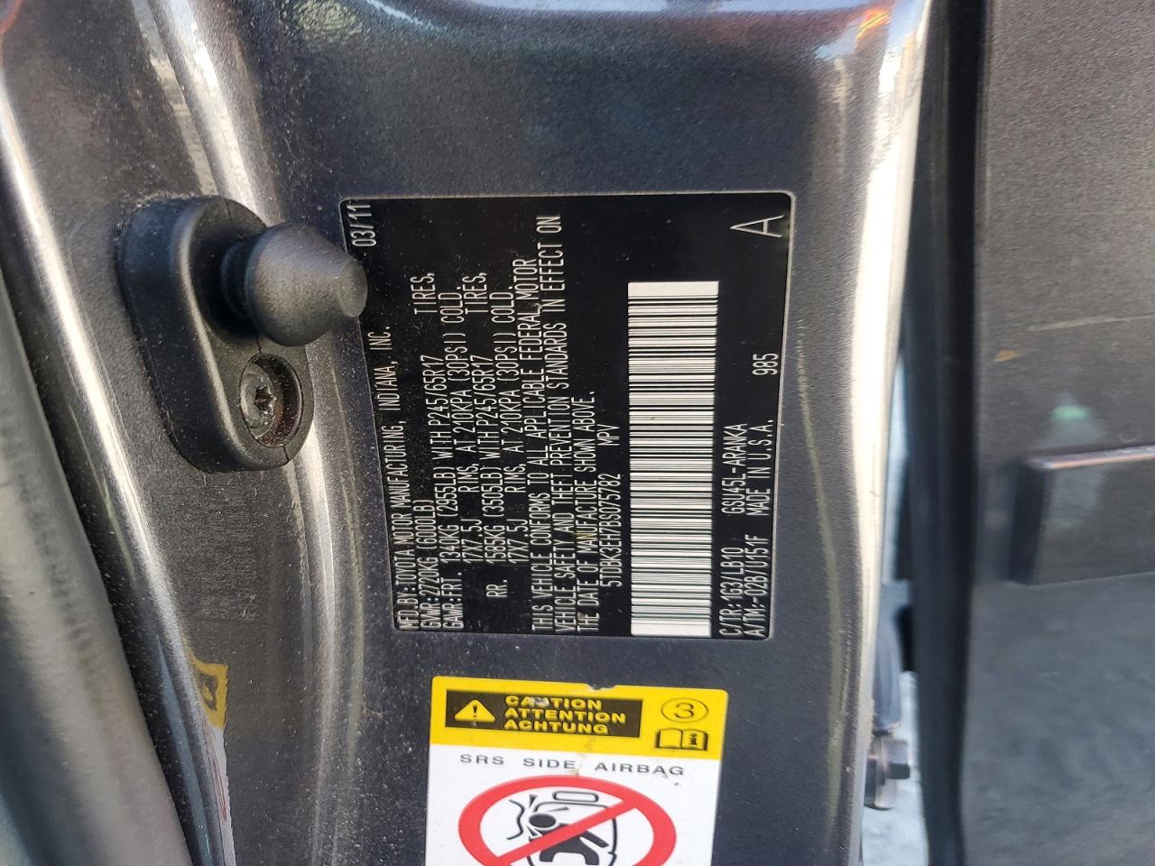 2011 Toyota Highlander Se Charcoal vin: 5TDBK3EH7BS075782