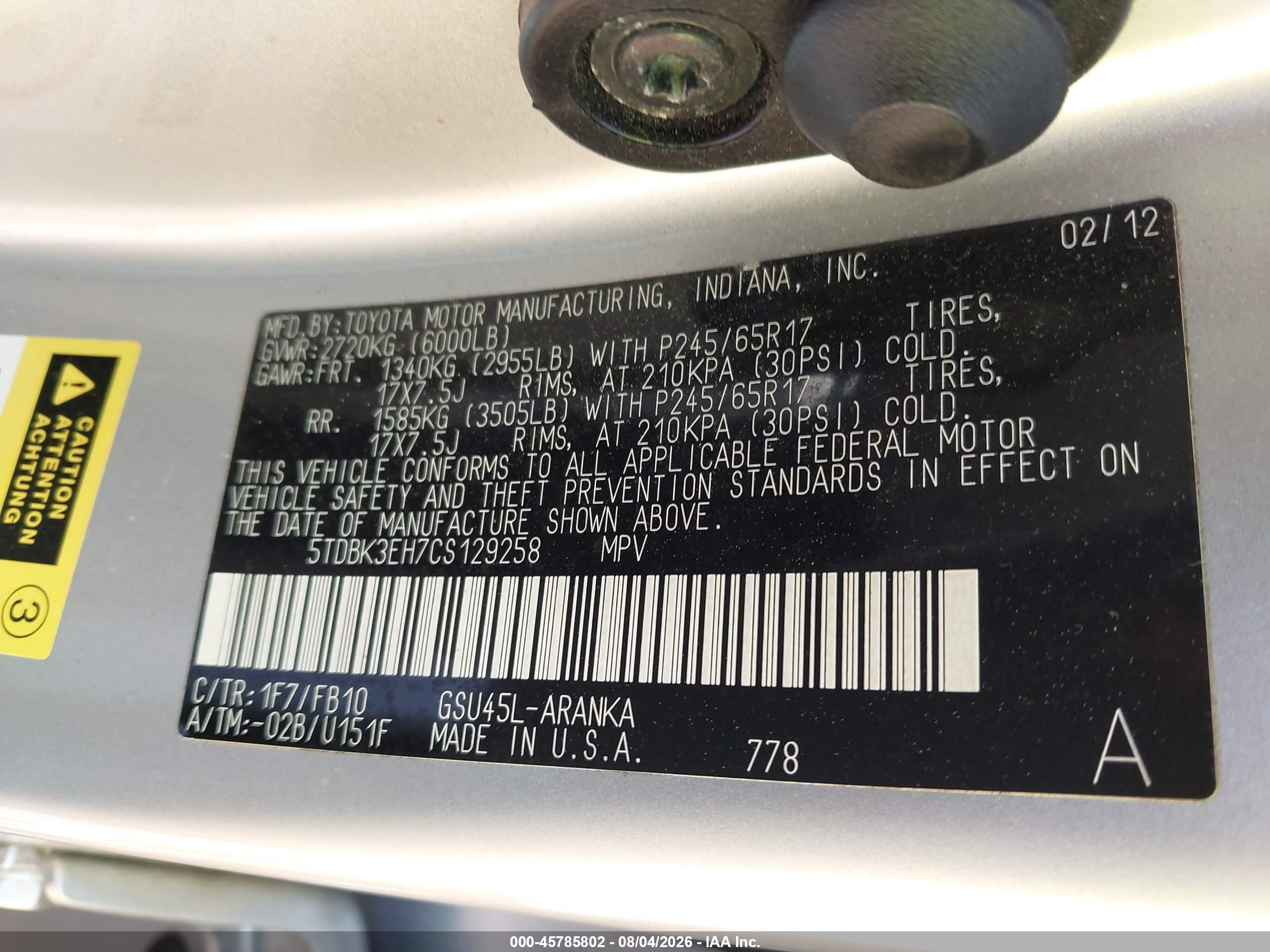 2012 Toyota Highlander Base V6 Silver vin: 5TDBK3EH7CS129258