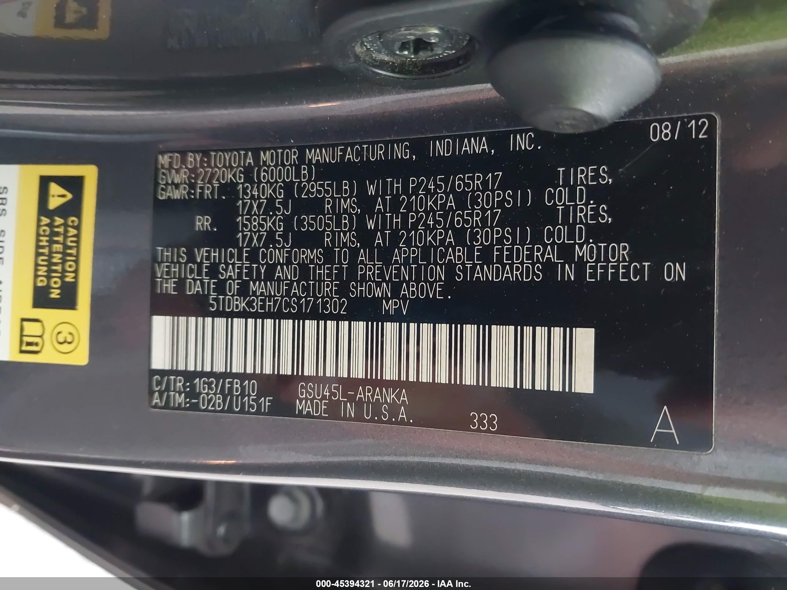 2012 Toyota Highlander Base V6 Gray vin: 5TDBK3EH7CS171302