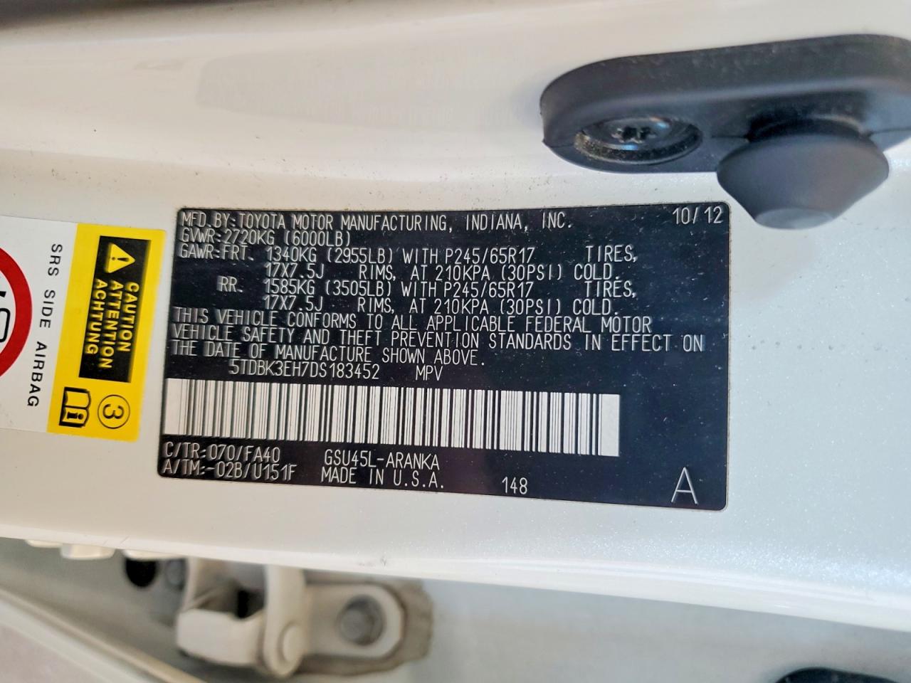 2013 Toyota Highlander Plus White vin: 5TDBK3EH7DS183452