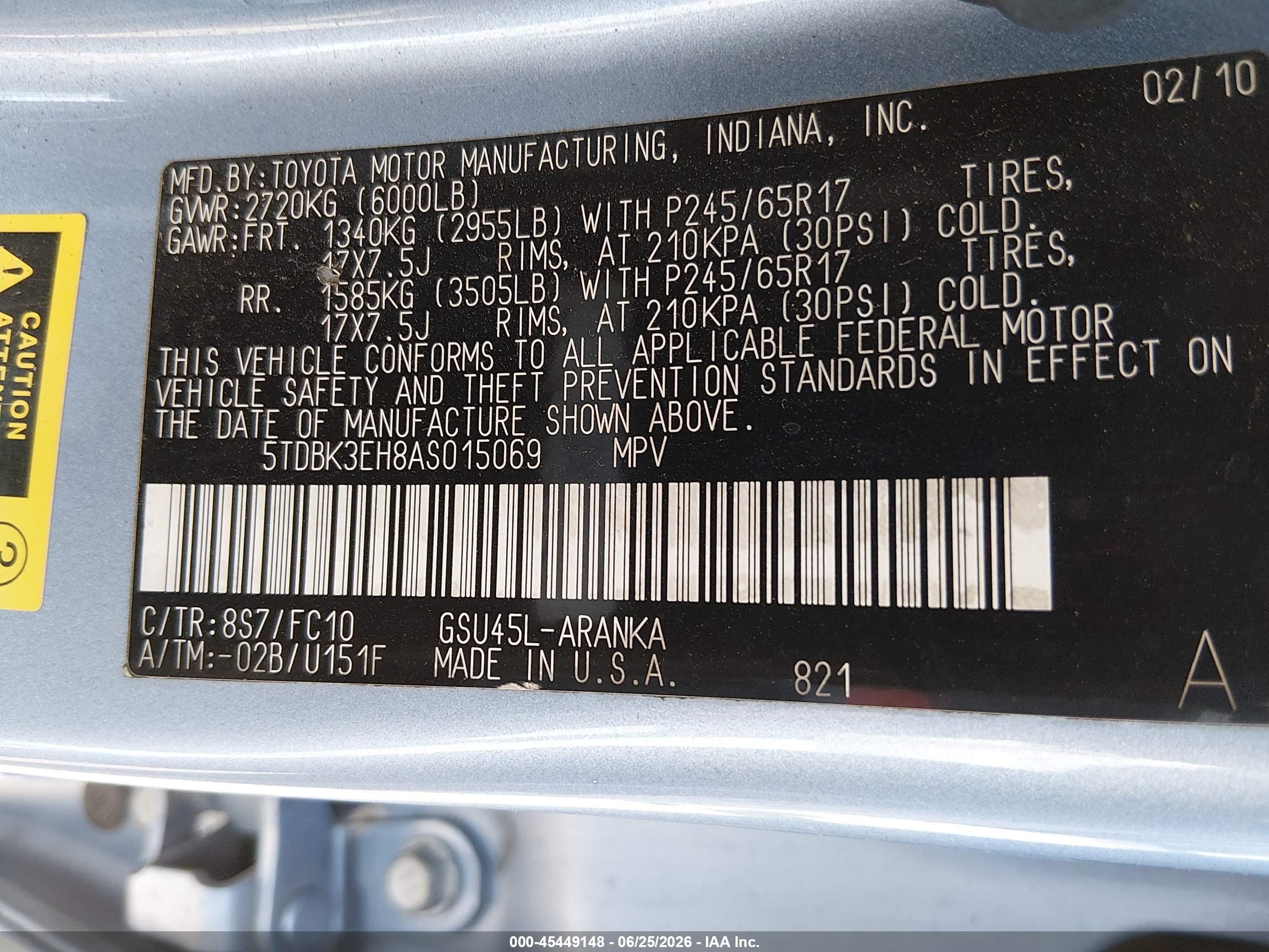 2010 Toyota Highlander Base V6 Blue vin: 5TDBK3EH8AS015069