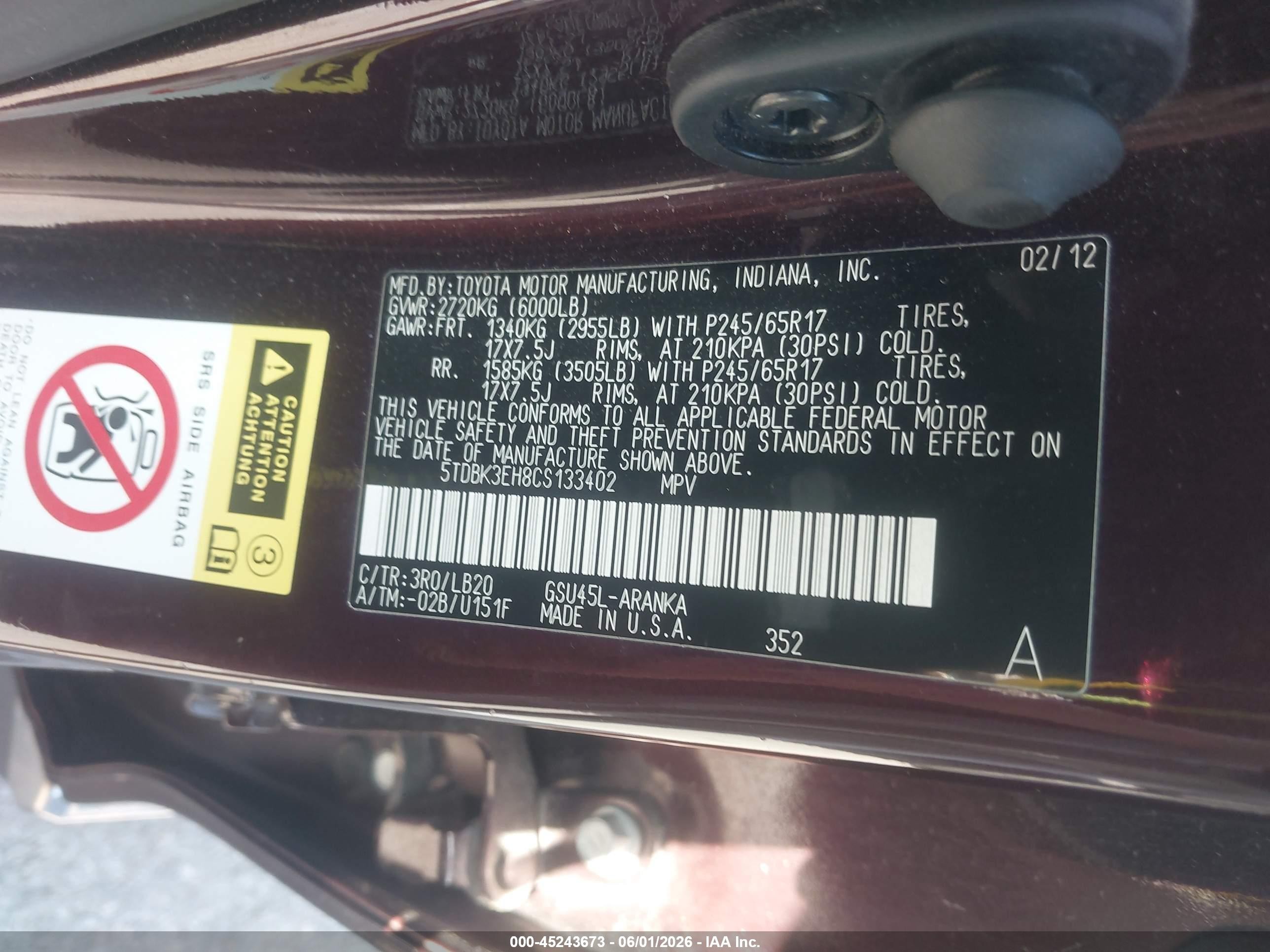 2012 Toyota Highlander Se V6 Burgundy vin: 5TDBK3EH8CS133402