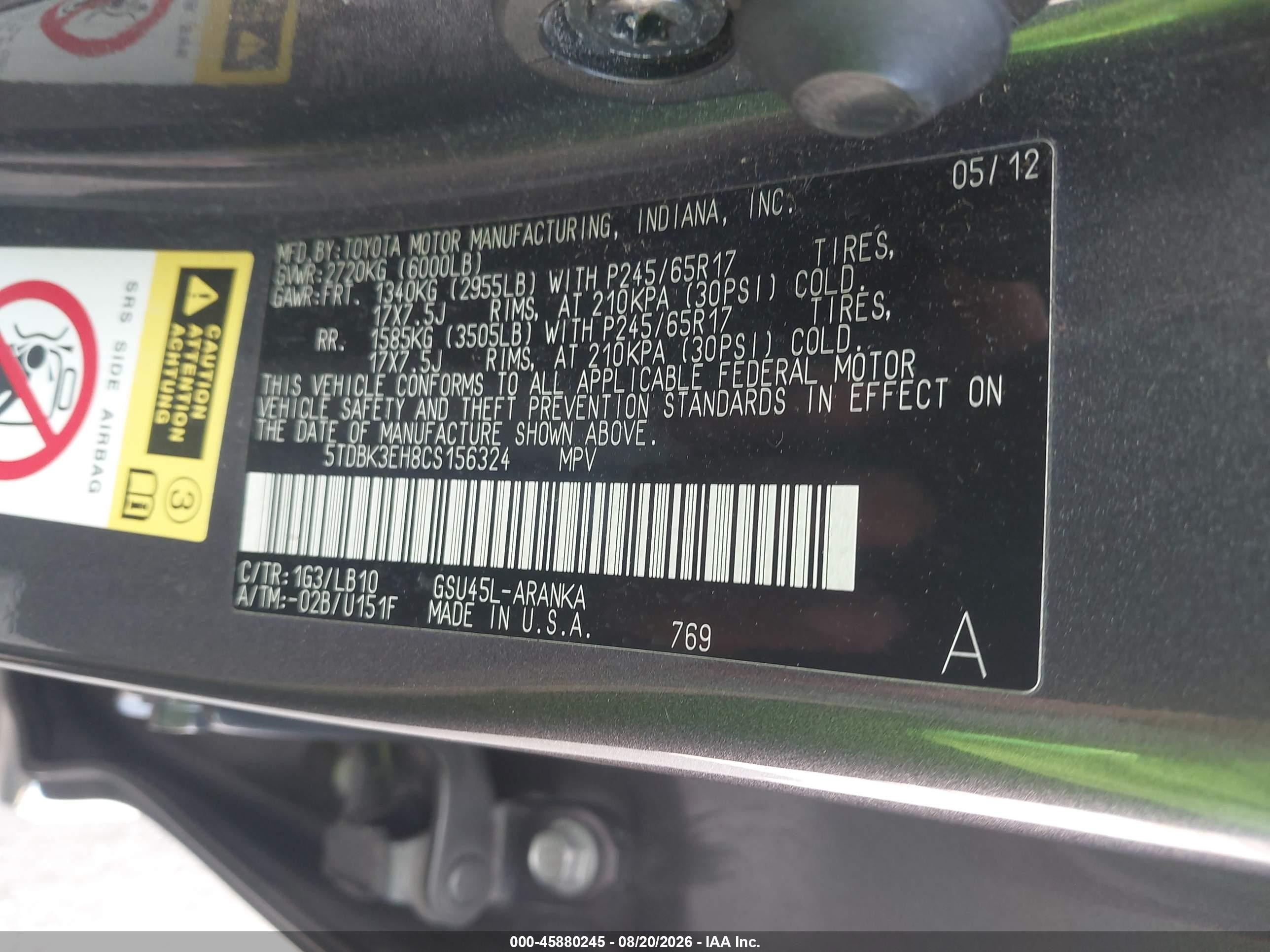 2012 Toyota Highlander Se V6 Gray vin: 5TDBK3EH8CS156324