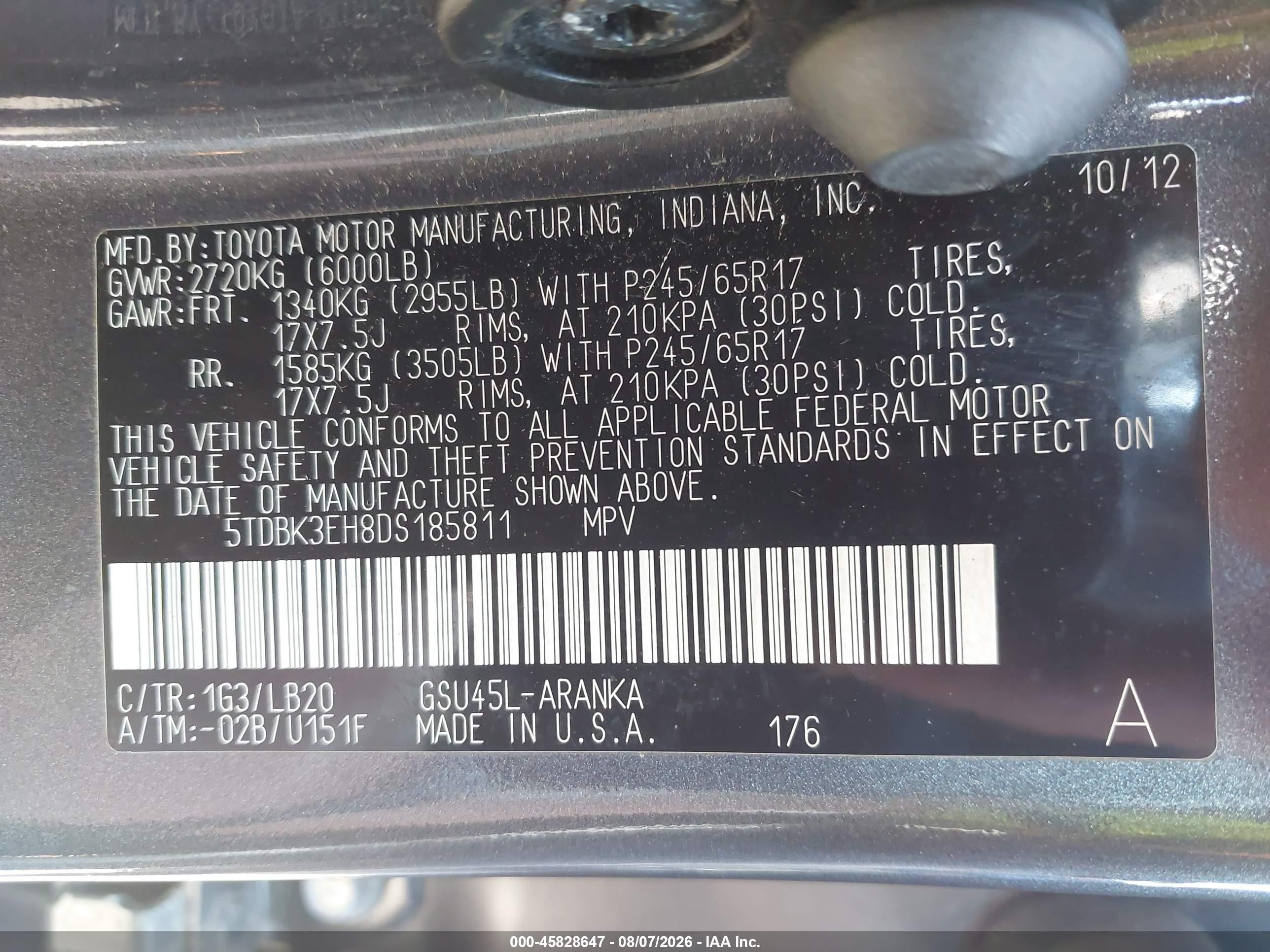 2013 Toyota Highlander Se V6 Gray vin: 5TDBK3EH8DS185811