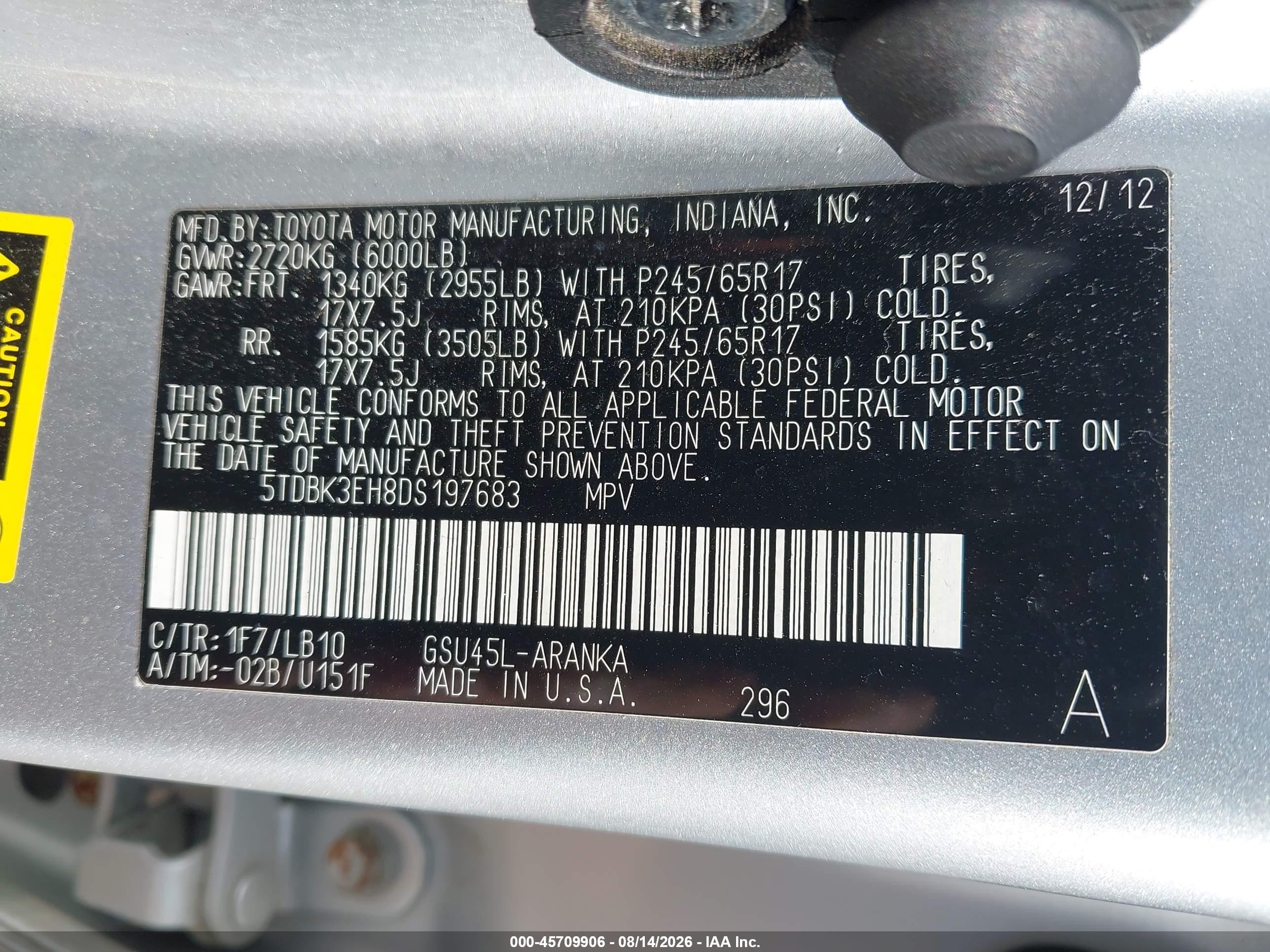 2013 Toyota Highlander Se V6 Серебряный vin: 5TDBK3EH8DS197683