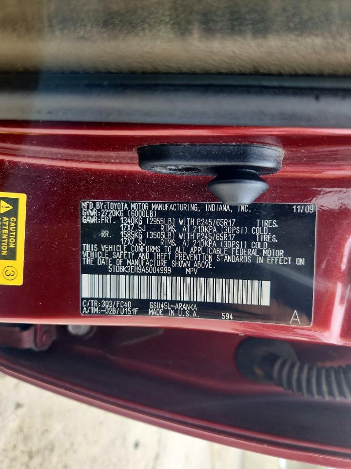 2010 Toyota Highlander Base Burgundy vin: 5TDBK3EH9AS004999