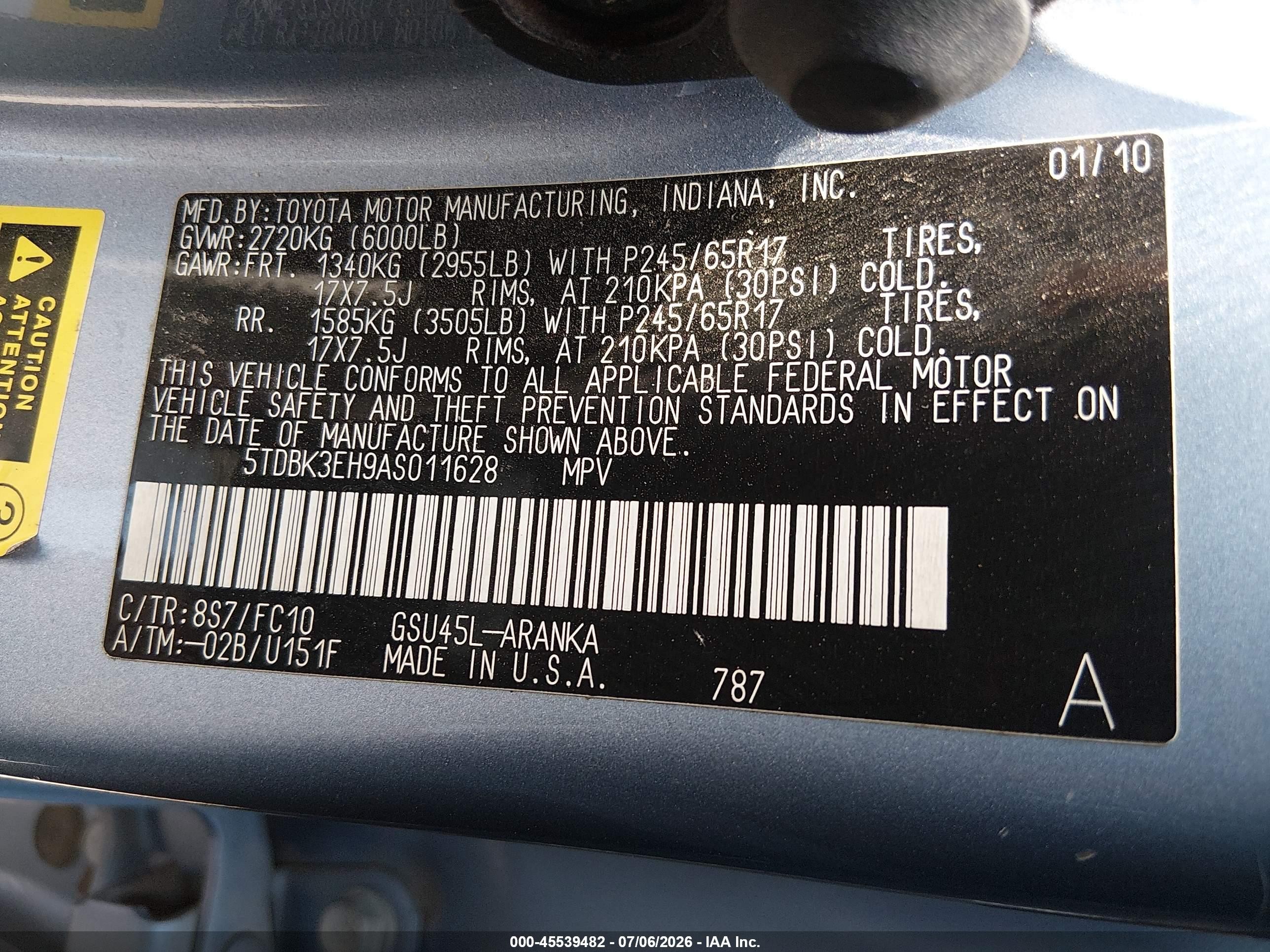 2010 Toyota Highlander Base V6 Синий vin: 5TDBK3EH9AS011628