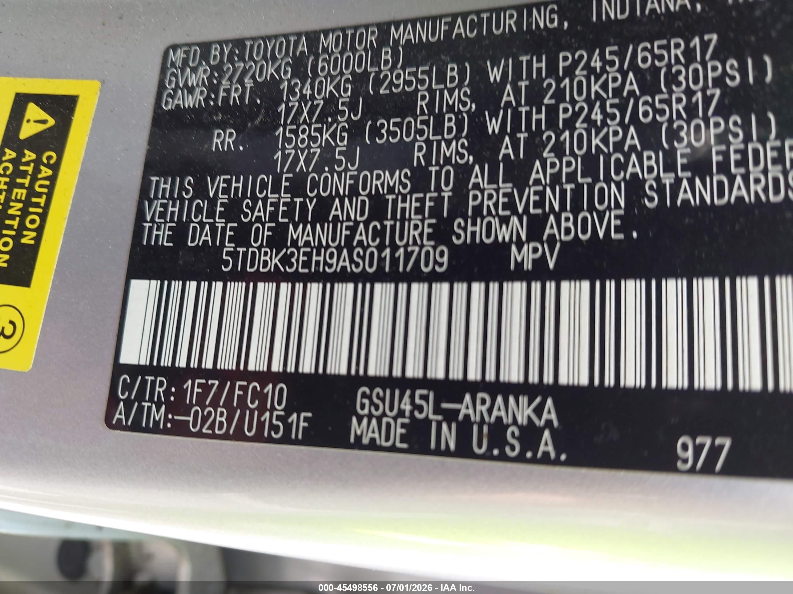 2010 Toyota Highlander Base V6 Silver vin: 5TDBK3EH9AS011709