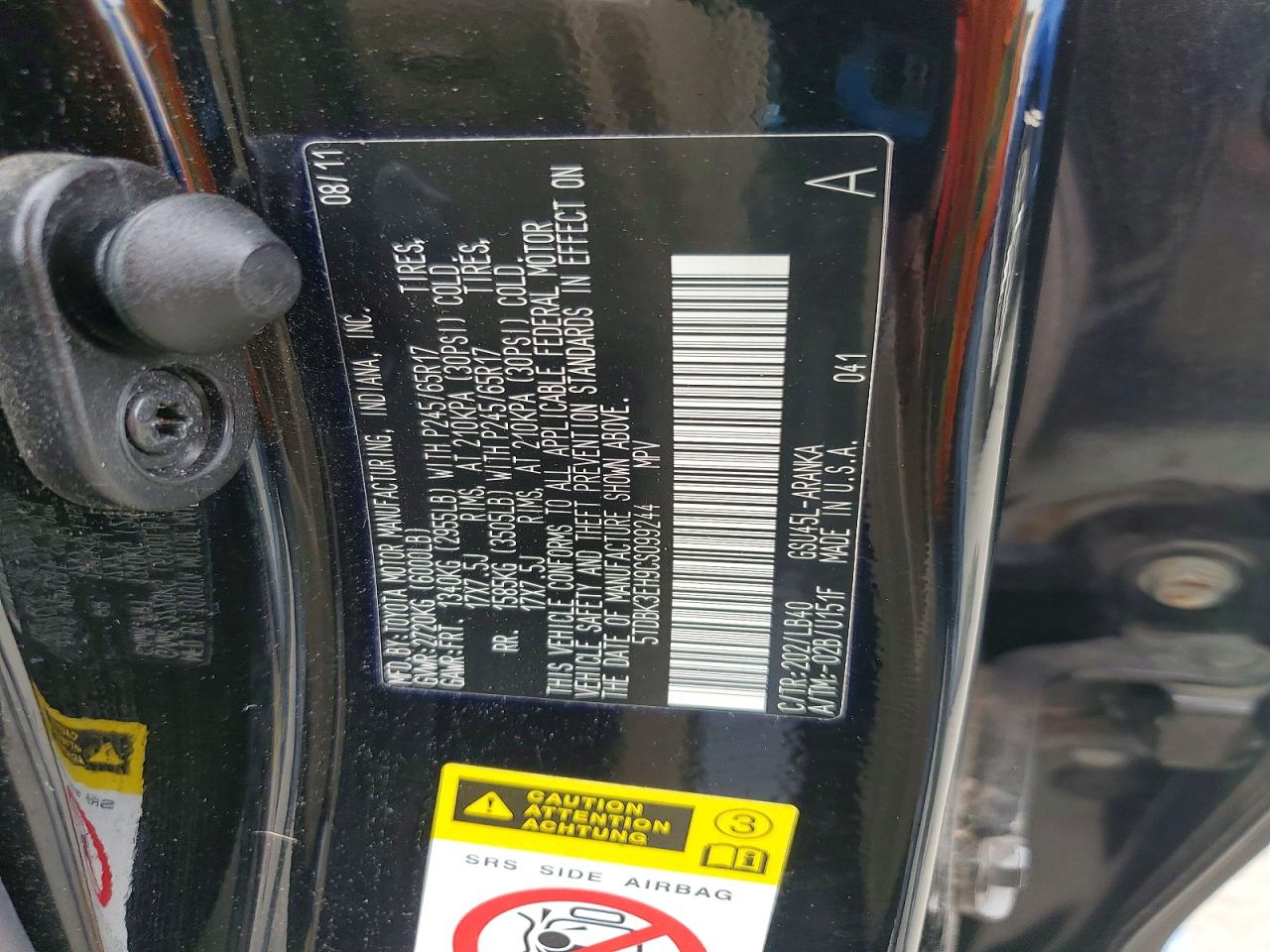 2012 Toyota Highlander Se Black vin: 5TDBK3EH9CS099244