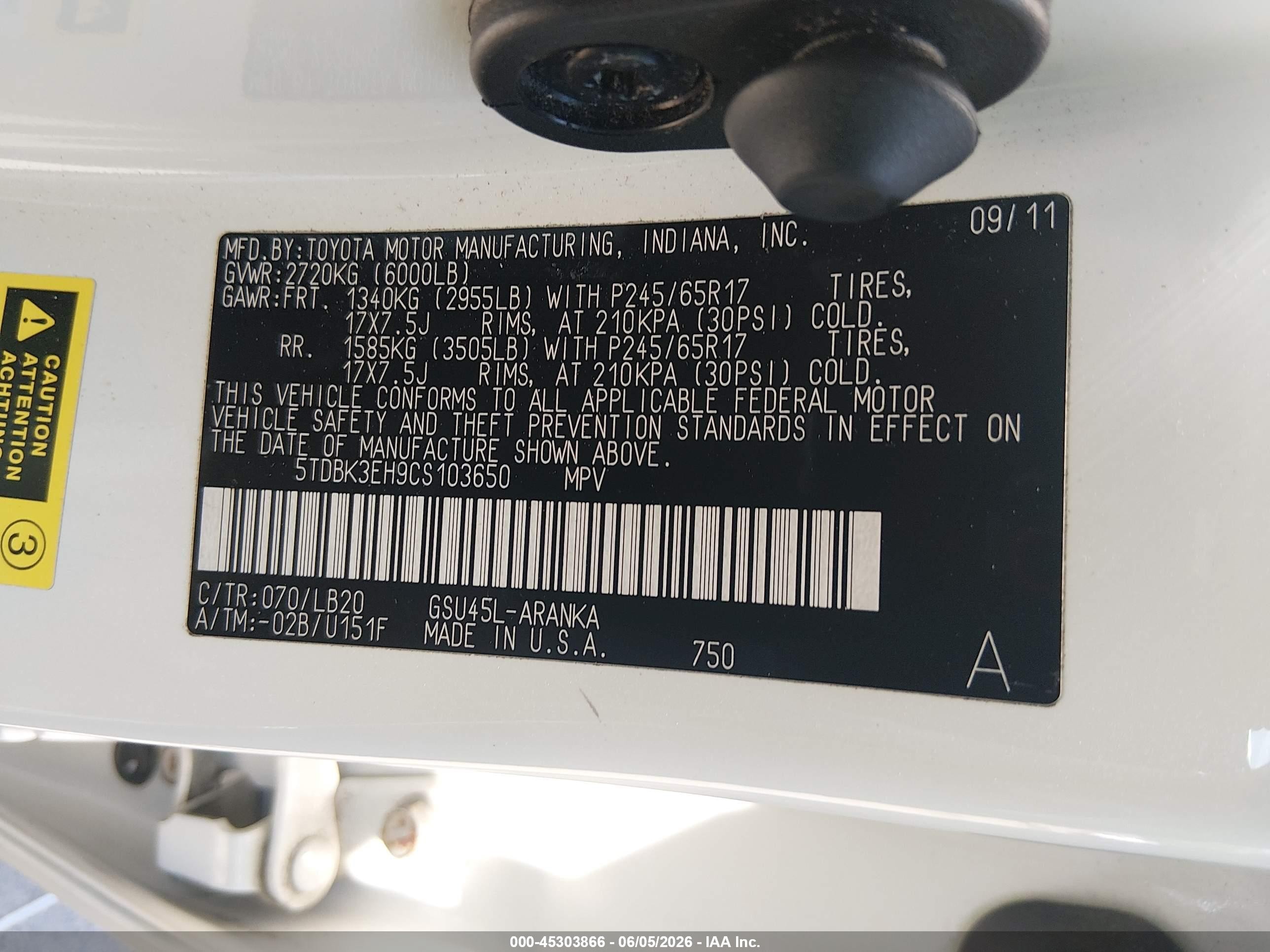 2012 Toyota Highlander Se V6 Белый vin: 5TDBK3EH9CS103650