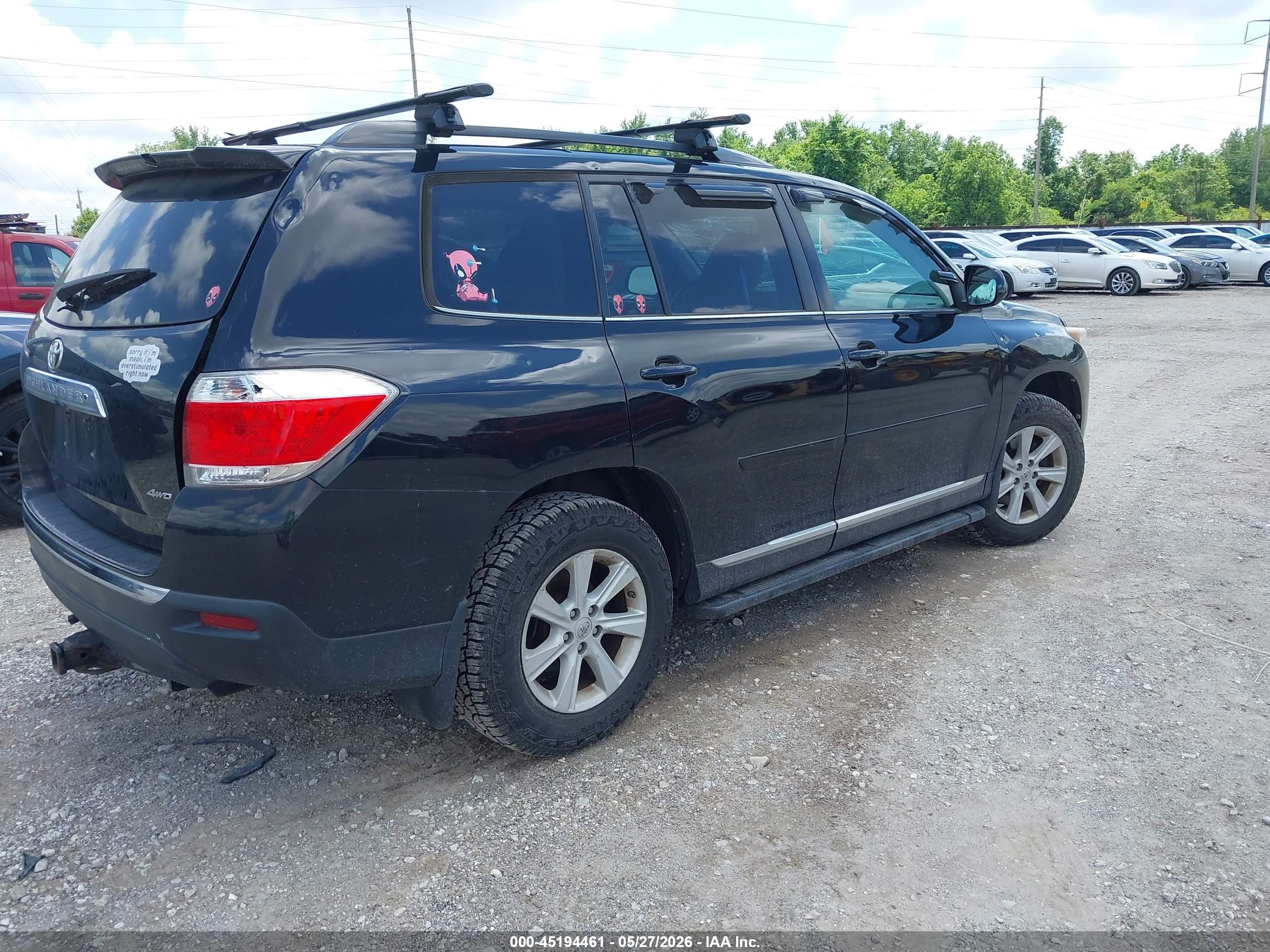2013 Toyota Highlander Base Plus V6 Black vin: 5TDBK3EH9DS255168