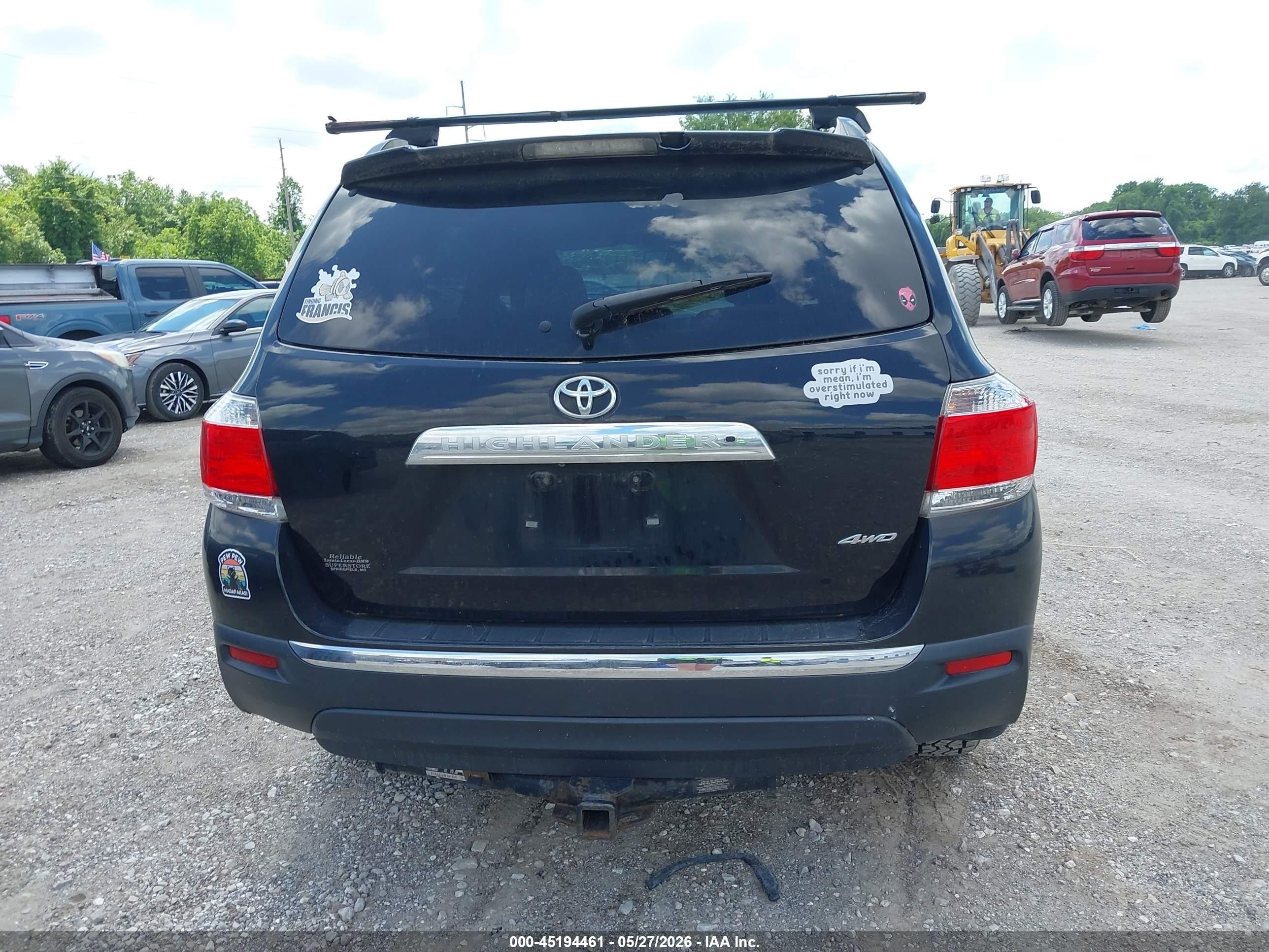 2013 Toyota Highlander Base Plus V6 Black vin: 5TDBK3EH9DS255168