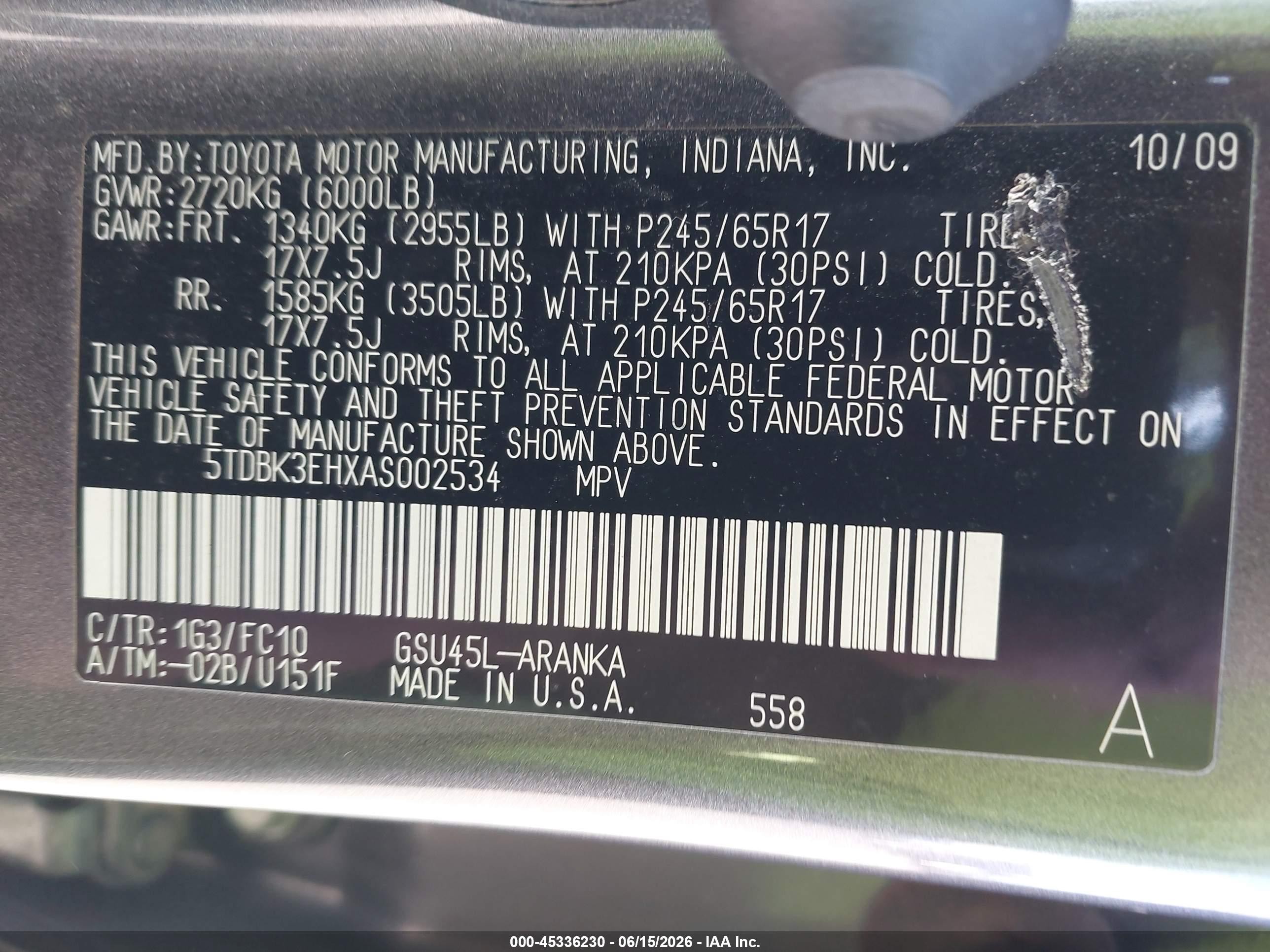 2010 Toyota Highlander Base V6 Gray vin: 5TDBK3EHXAS002534