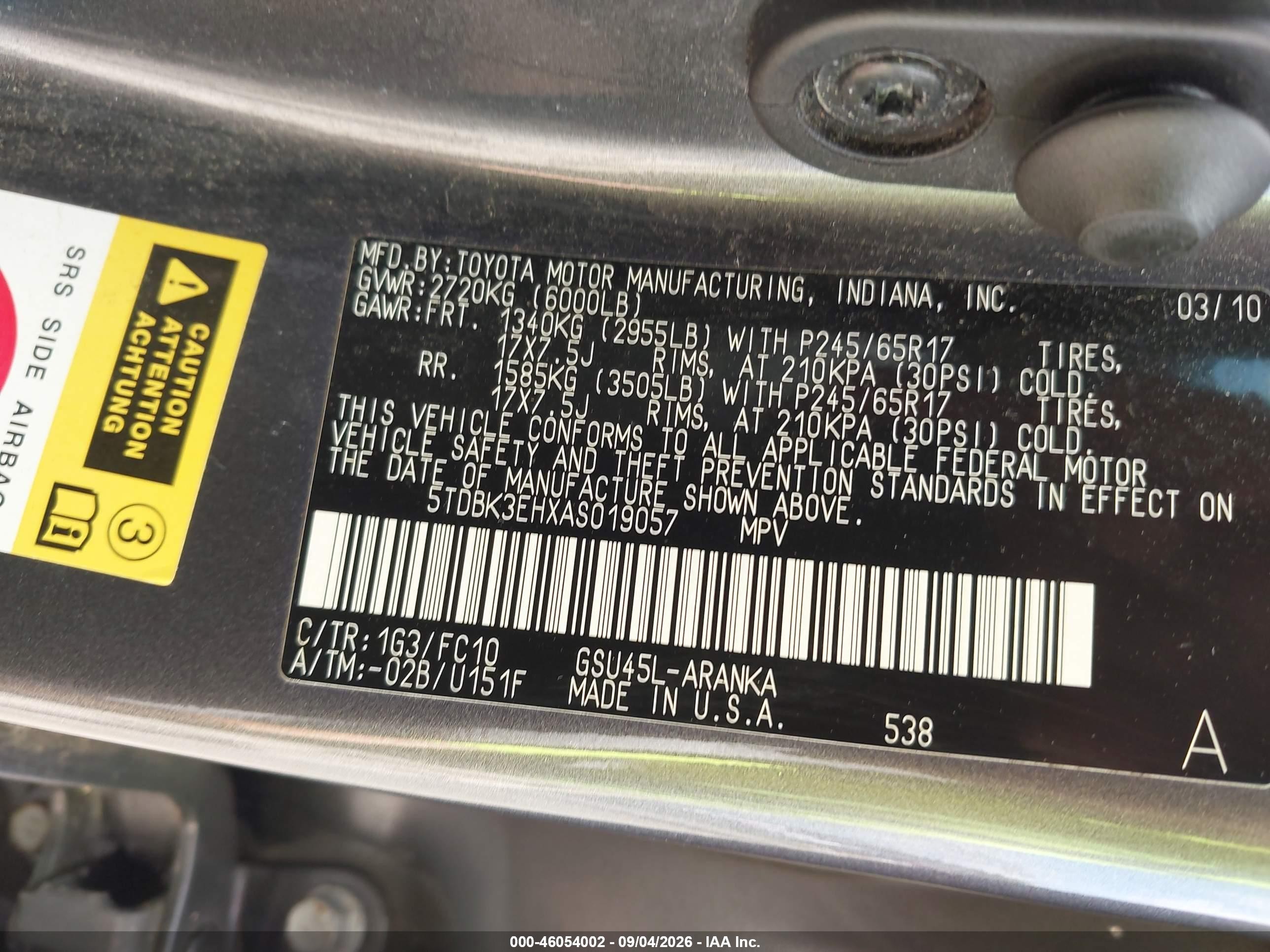 2010 Toyota Highlander Base V6 Gray vin: 5TDBK3EHXAS019057
