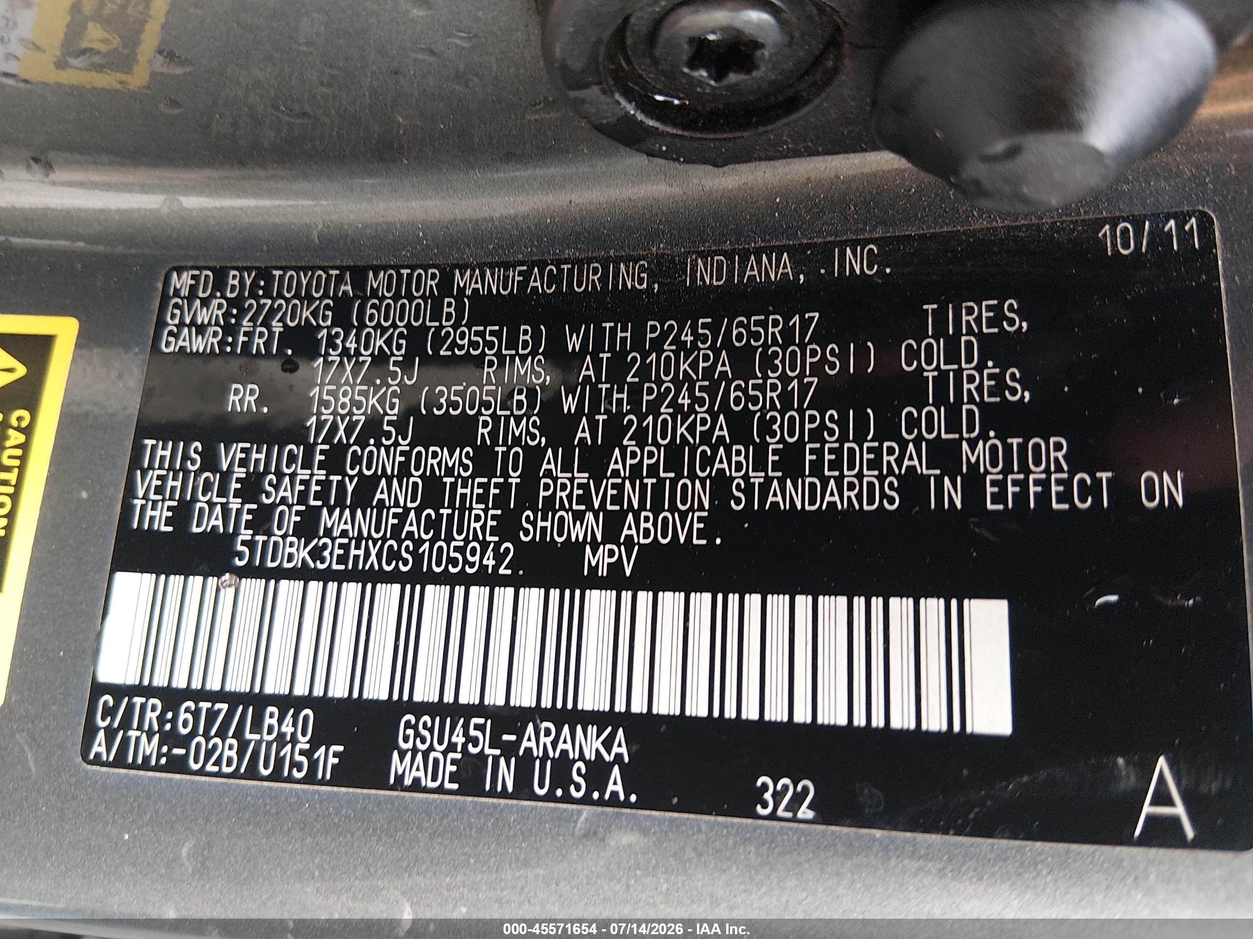 2012 Toyota Highlander Se V6 Green vin: 5TDBK3EHXCS105942