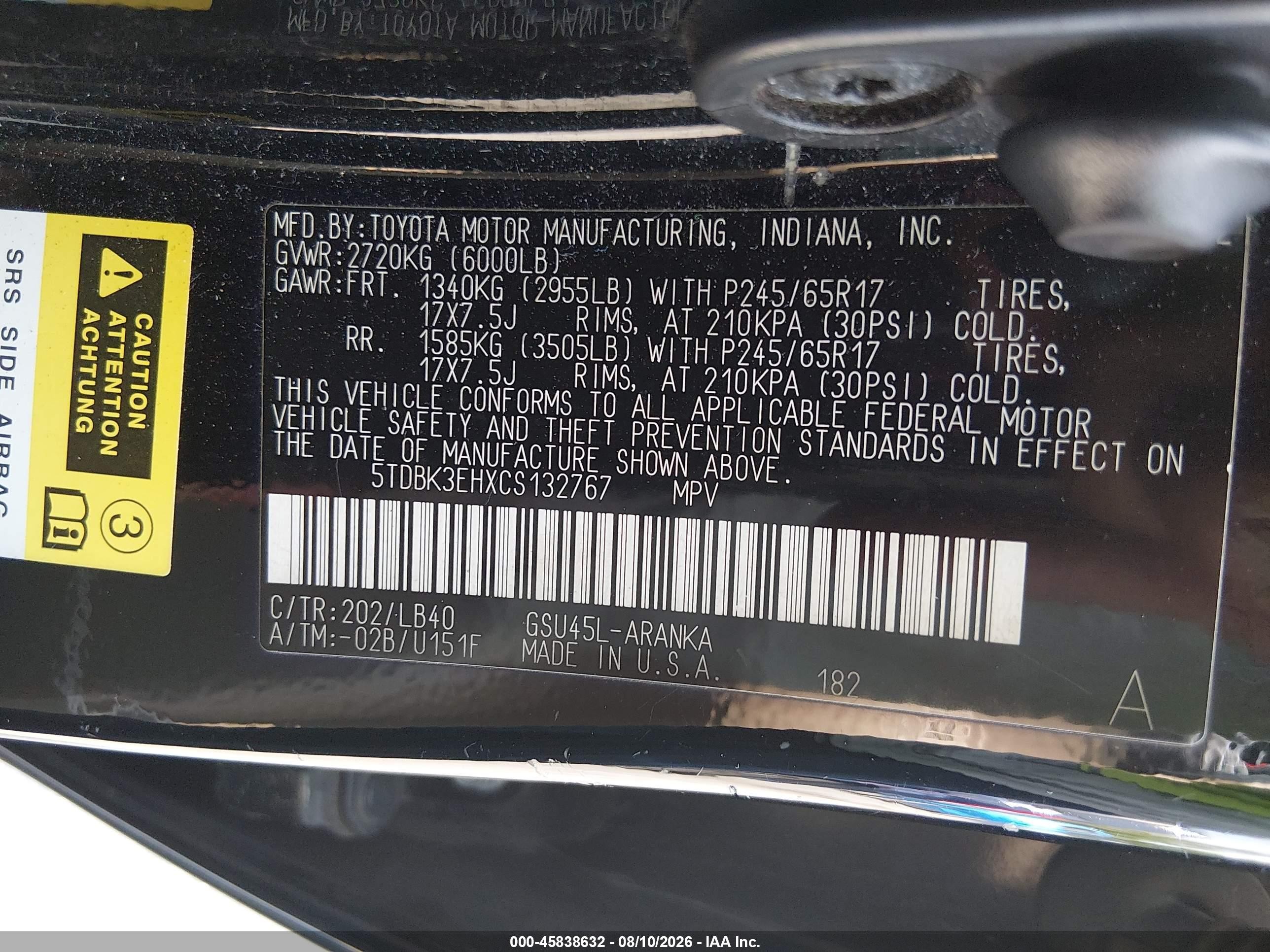 2012 Toyota Highlander Se V6 Black vin: 5TDBK3EHXCS132767