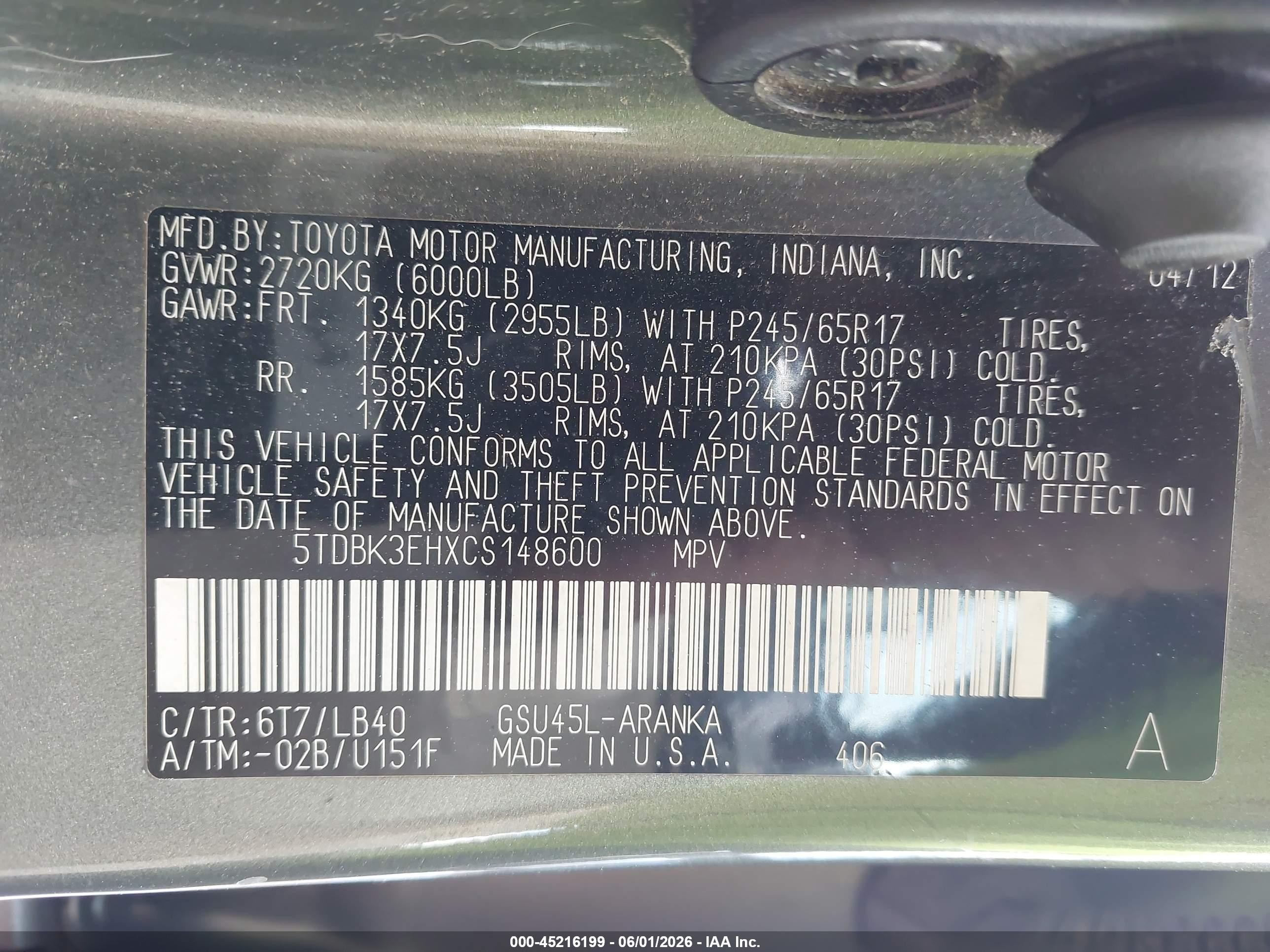 2012 Toyota Highlander Se V6 Gray vin: 5TDBK3EHXCS148600