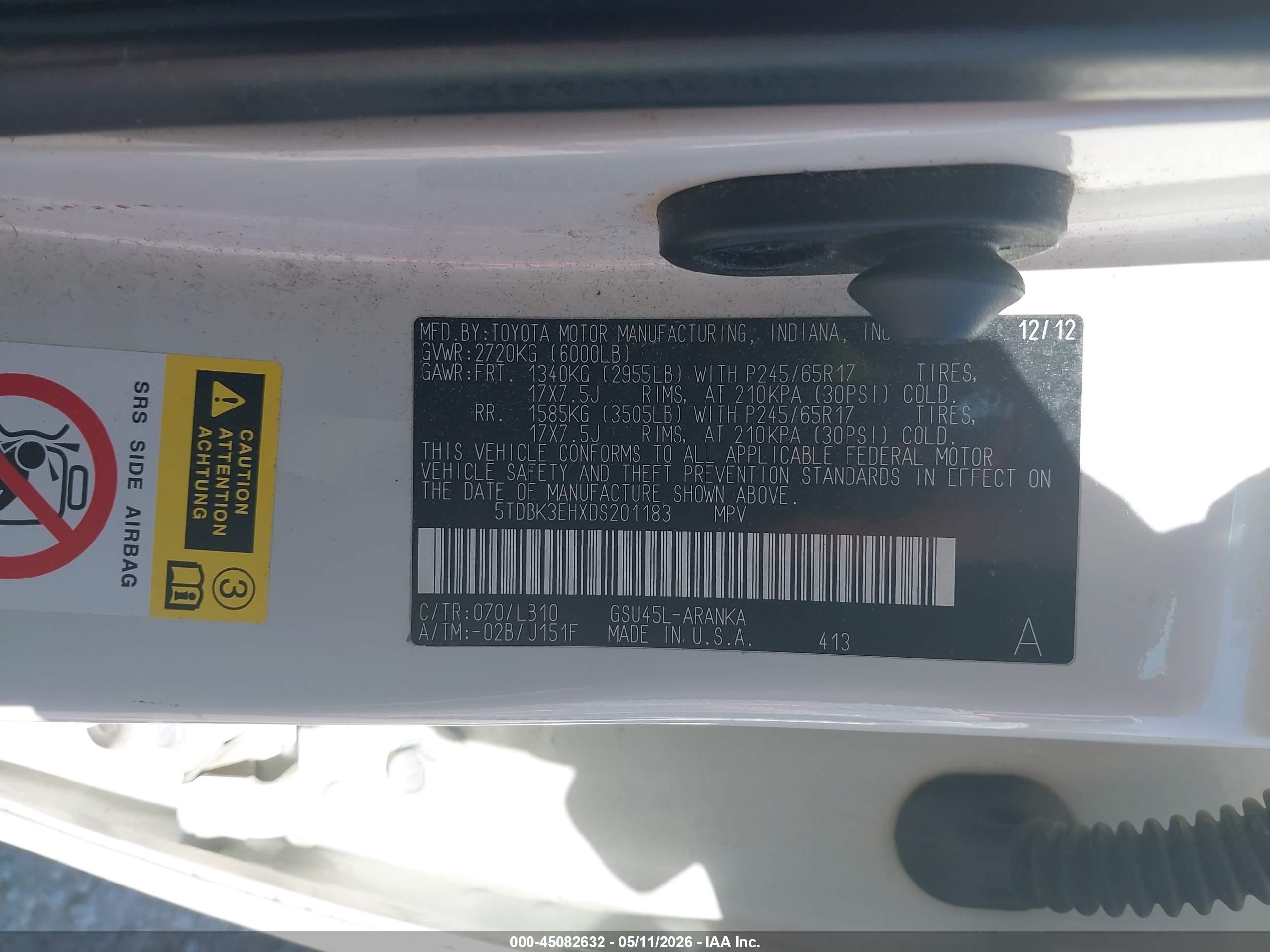 2013 Toyota Highlander Se V6 White vin: 5TDBK3EHXDS201183