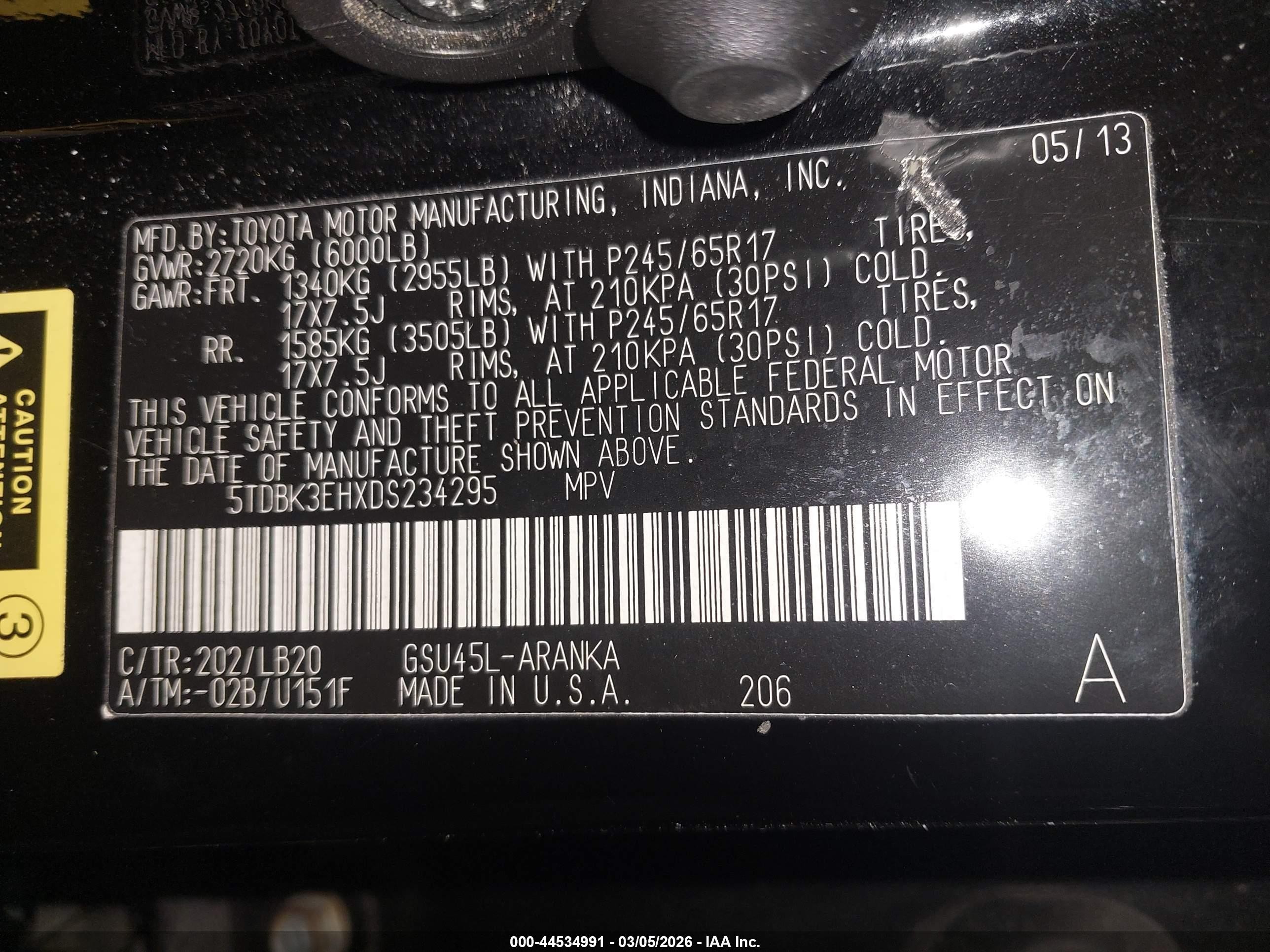 2013 Toyota Highlander Se V6 Черный vin: 5TDBK3EHXDS234295