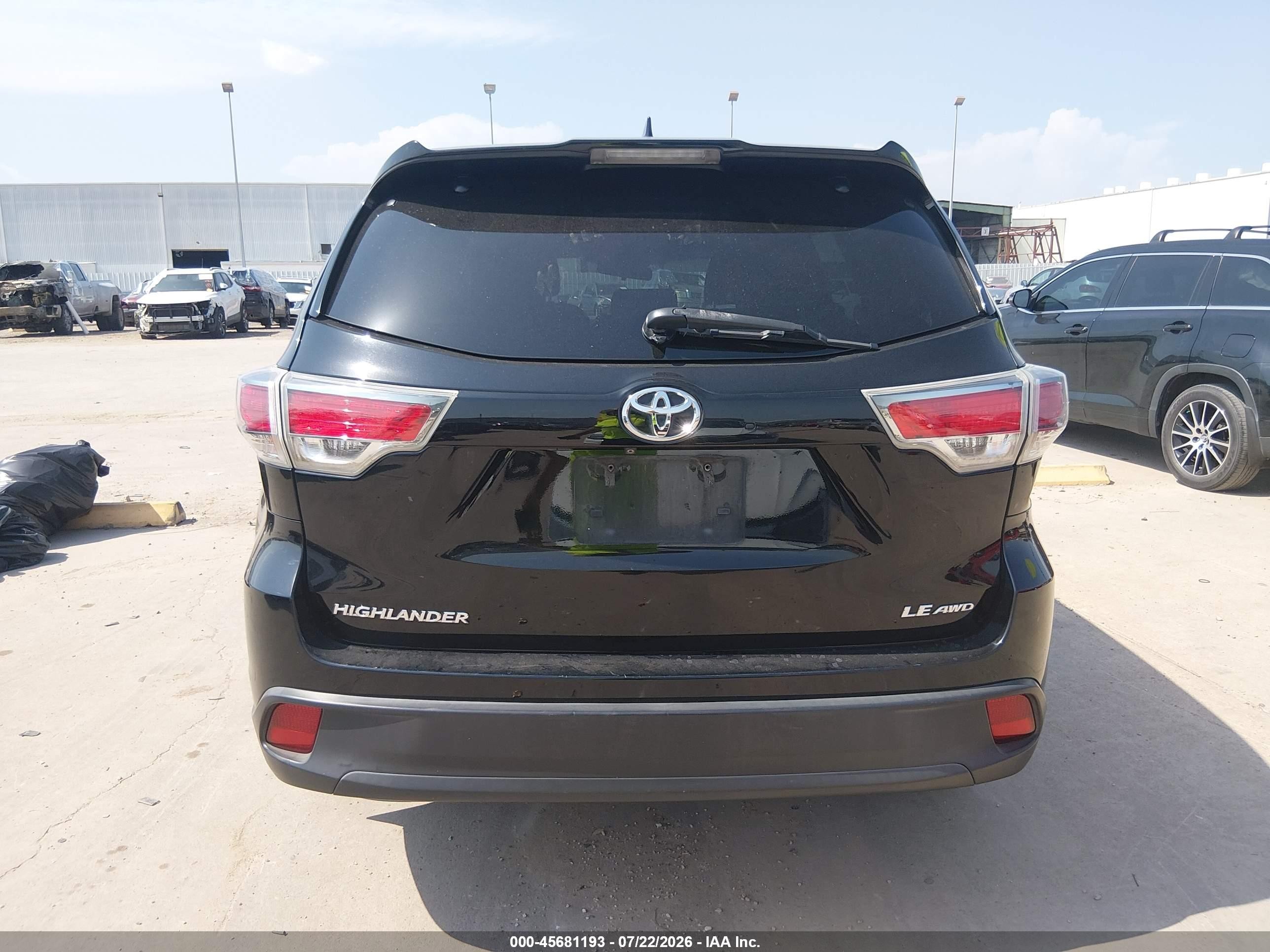 2015 Toyota Highlander Le Plus V6 Black vin: 5TDBKRFH0FS143329