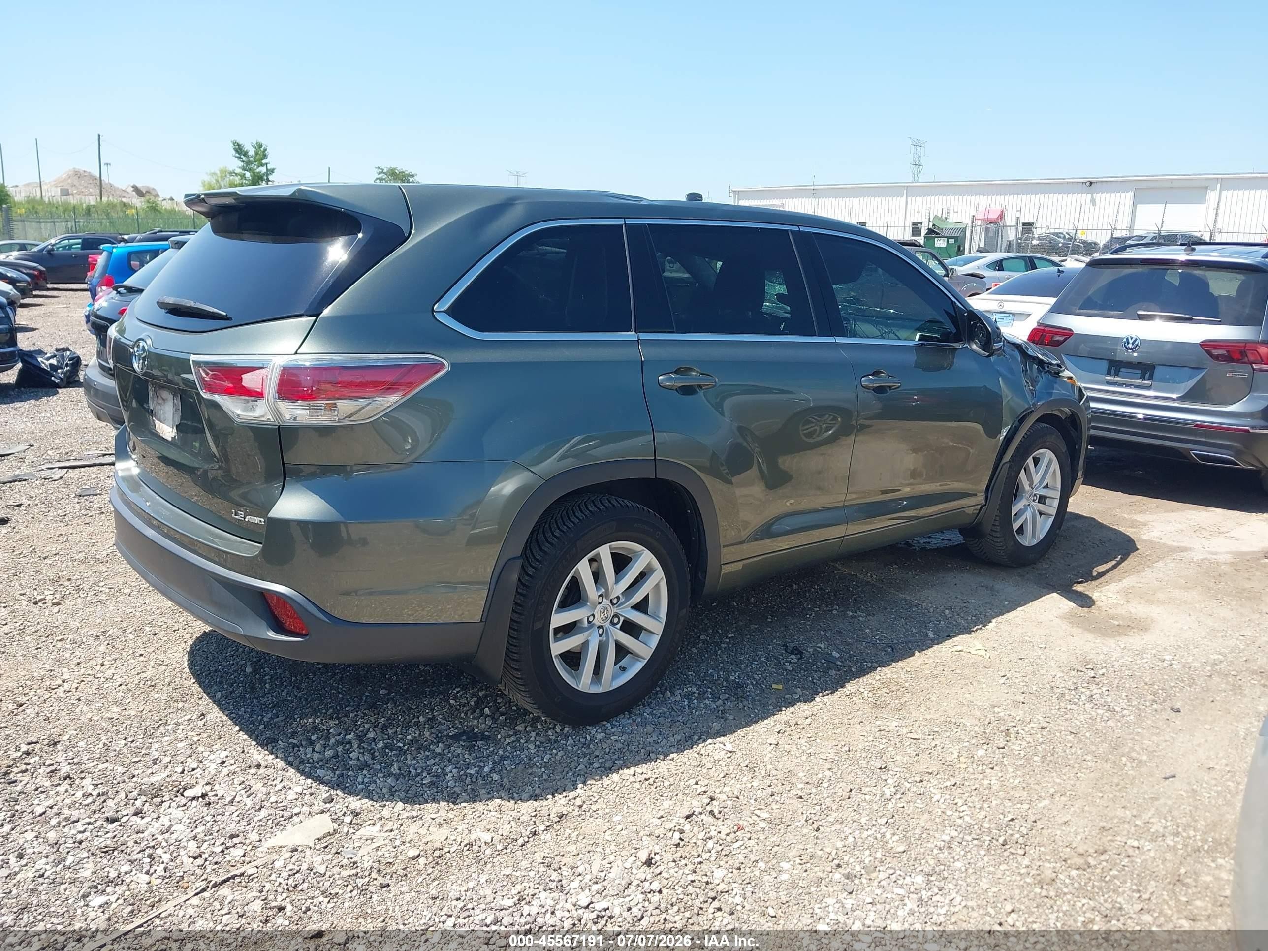 2015 Toyota Highlander Le V6 Green vin: 5TDBKRFH0FS158218