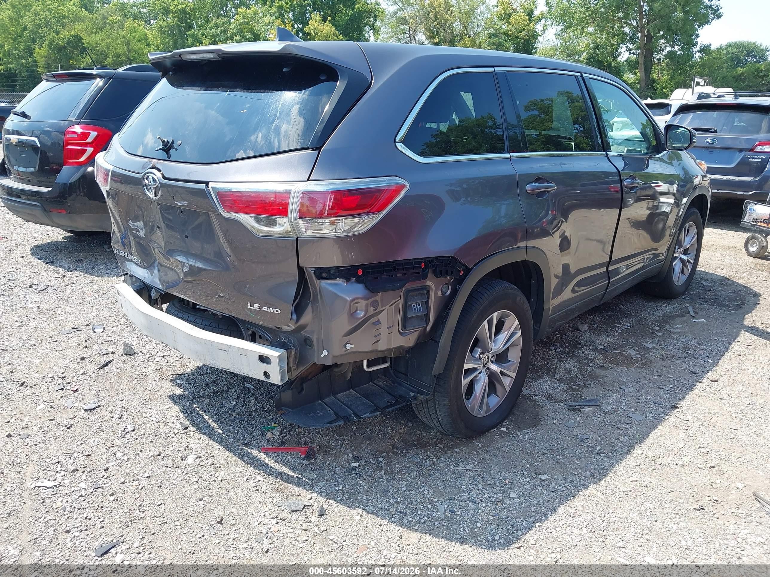 2015 Toyota Highlander Le Plus V6 Gray vin: 5TDBKRFH1FS149298