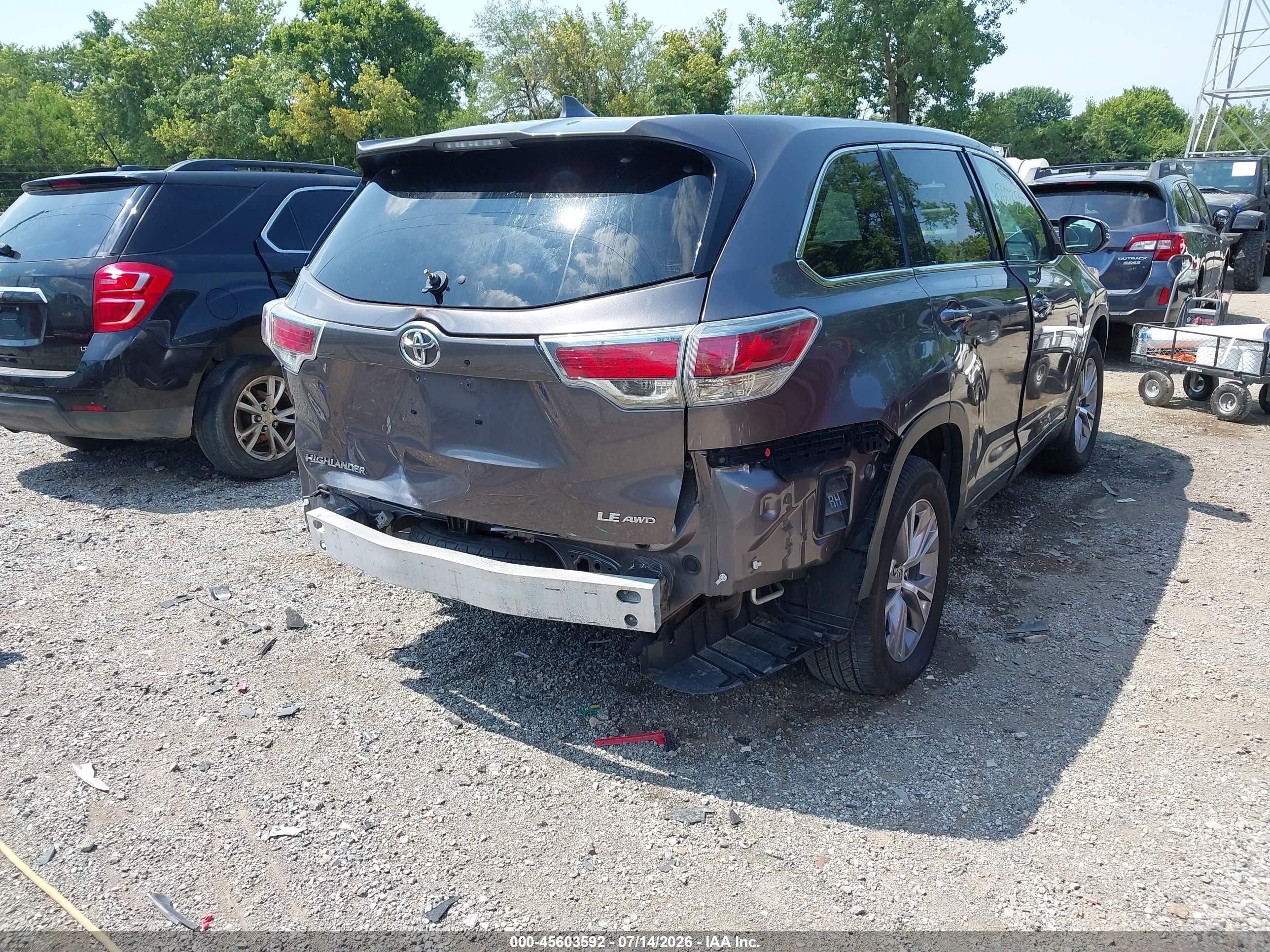 2015 Toyota Highlander Le Plus V6 Gray vin: 5TDBKRFH1FS149298