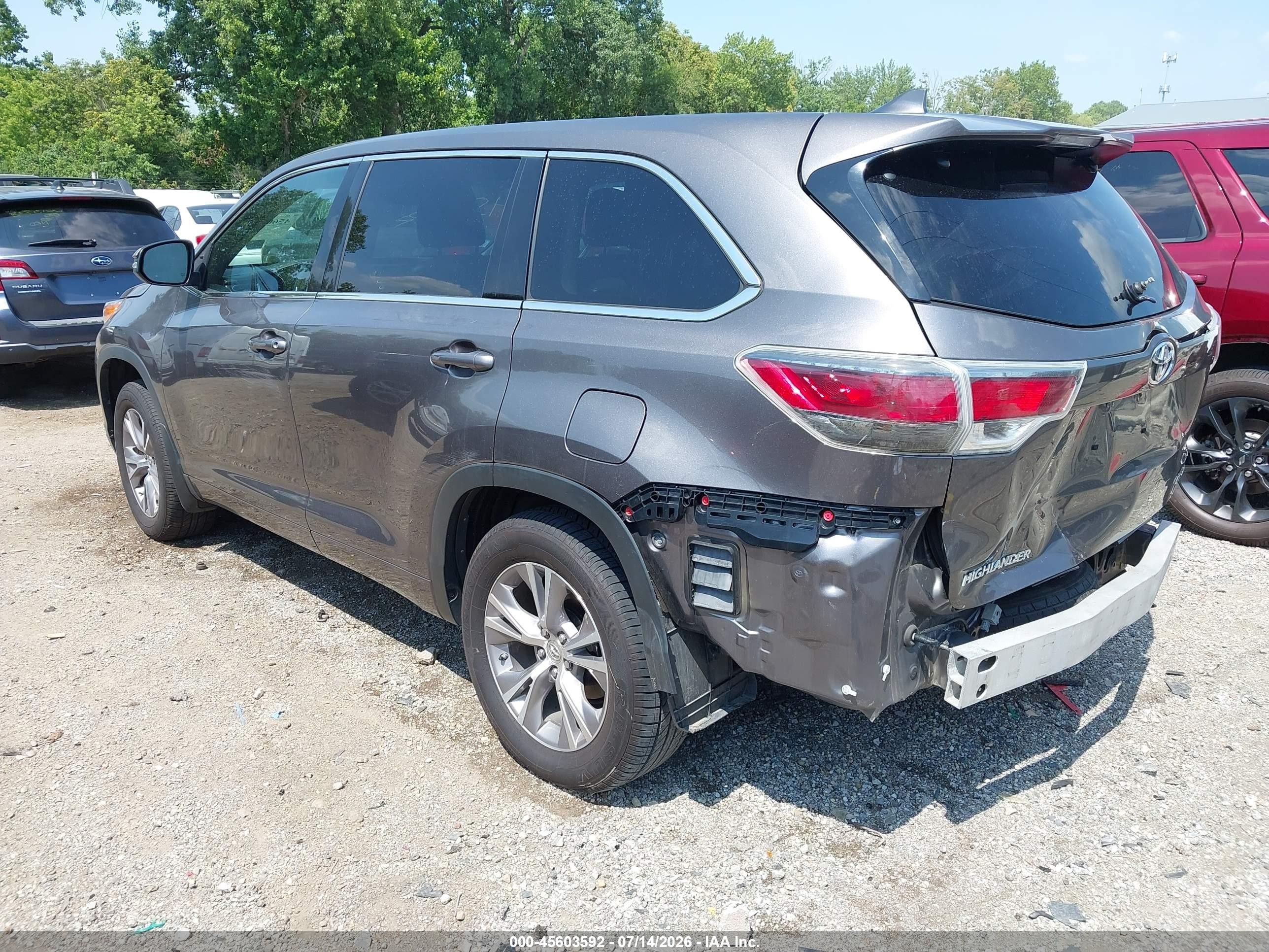 2015 Toyota Highlander Le Plus V6 Gray vin: 5TDBKRFH1FS149298