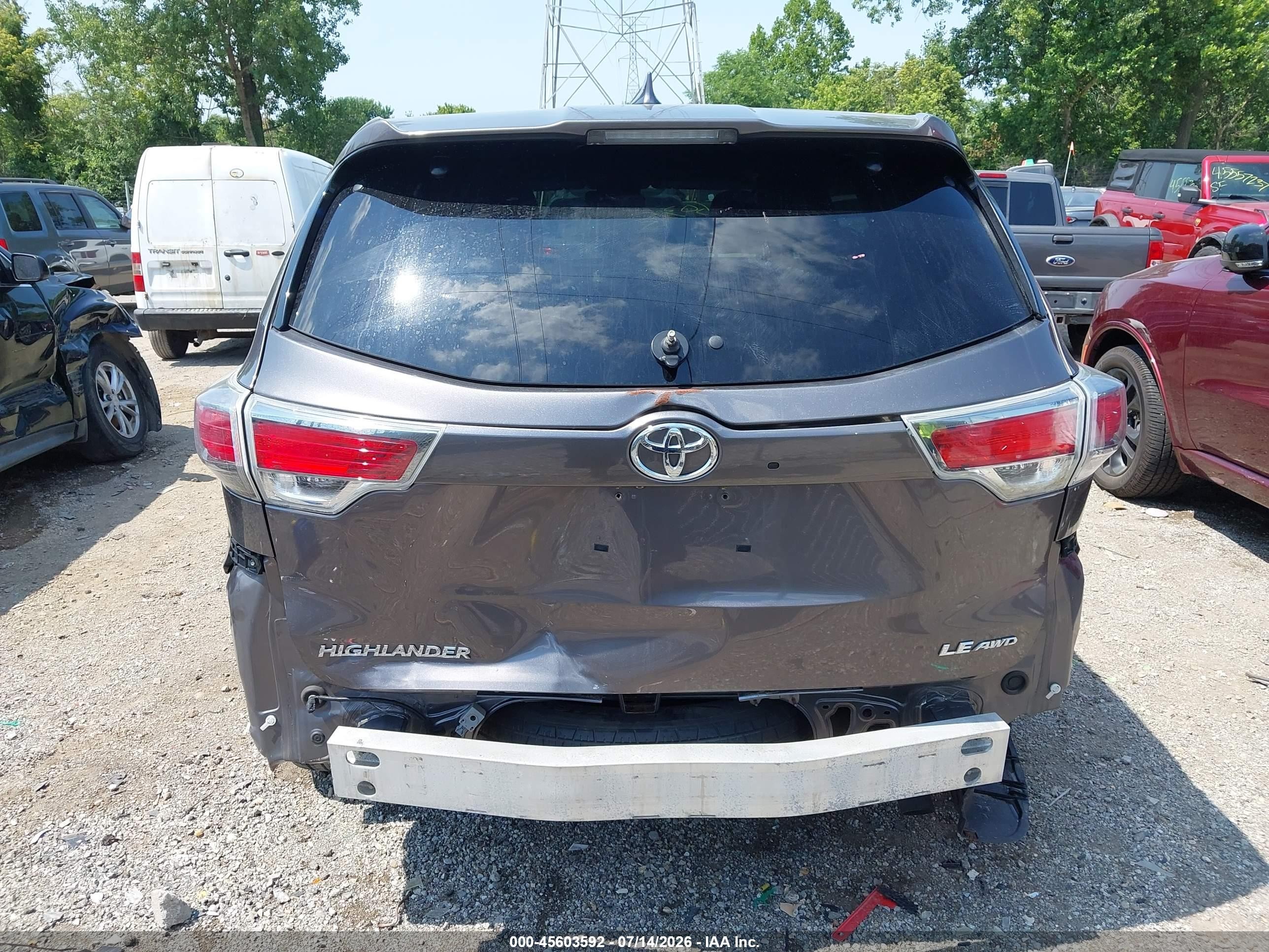2015 Toyota Highlander Le Plus V6 Gray vin: 5TDBKRFH1FS149298