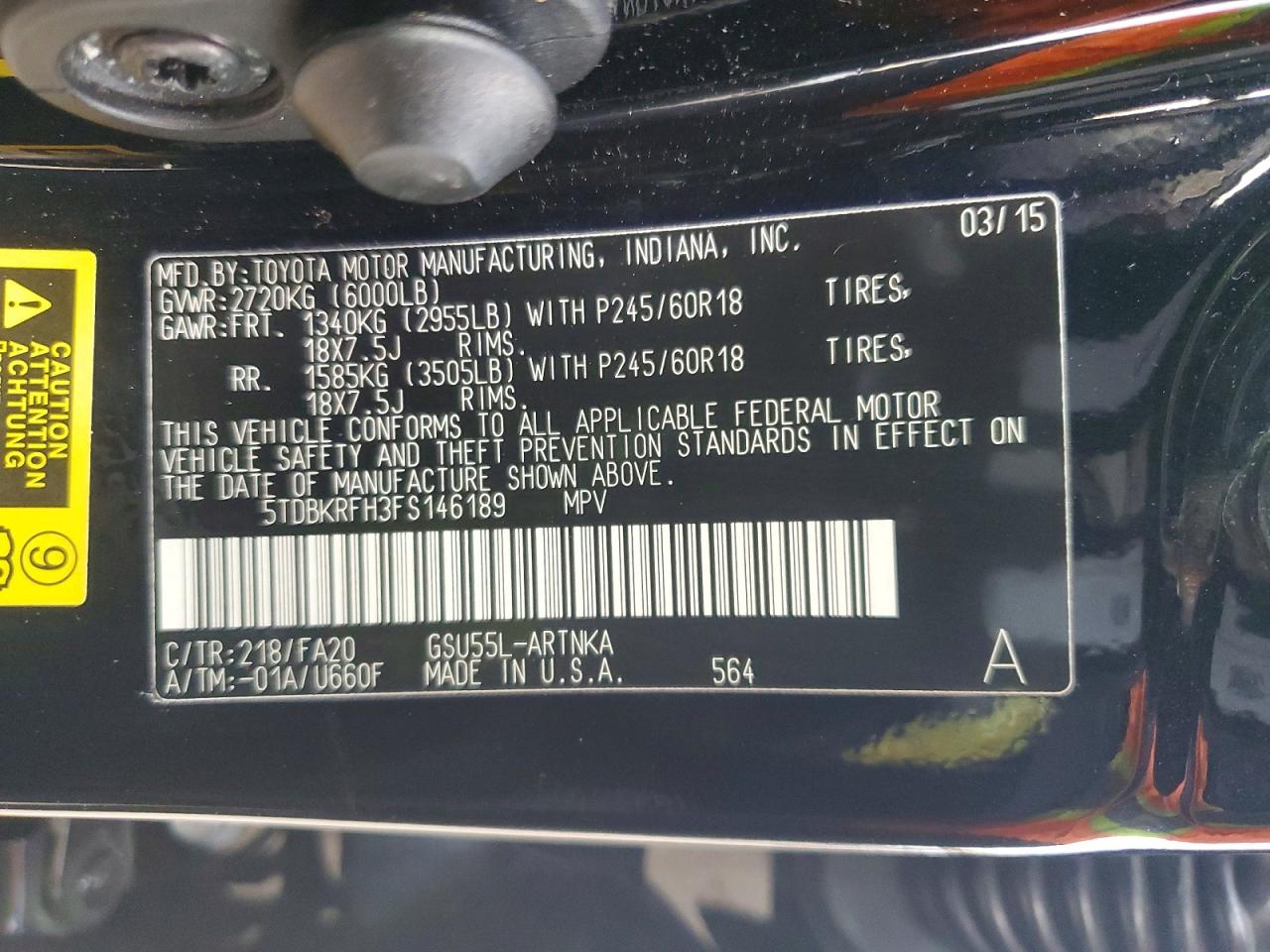 2015 Toyota Highlander Le Black vin: 5TDBKRFH3FS146189