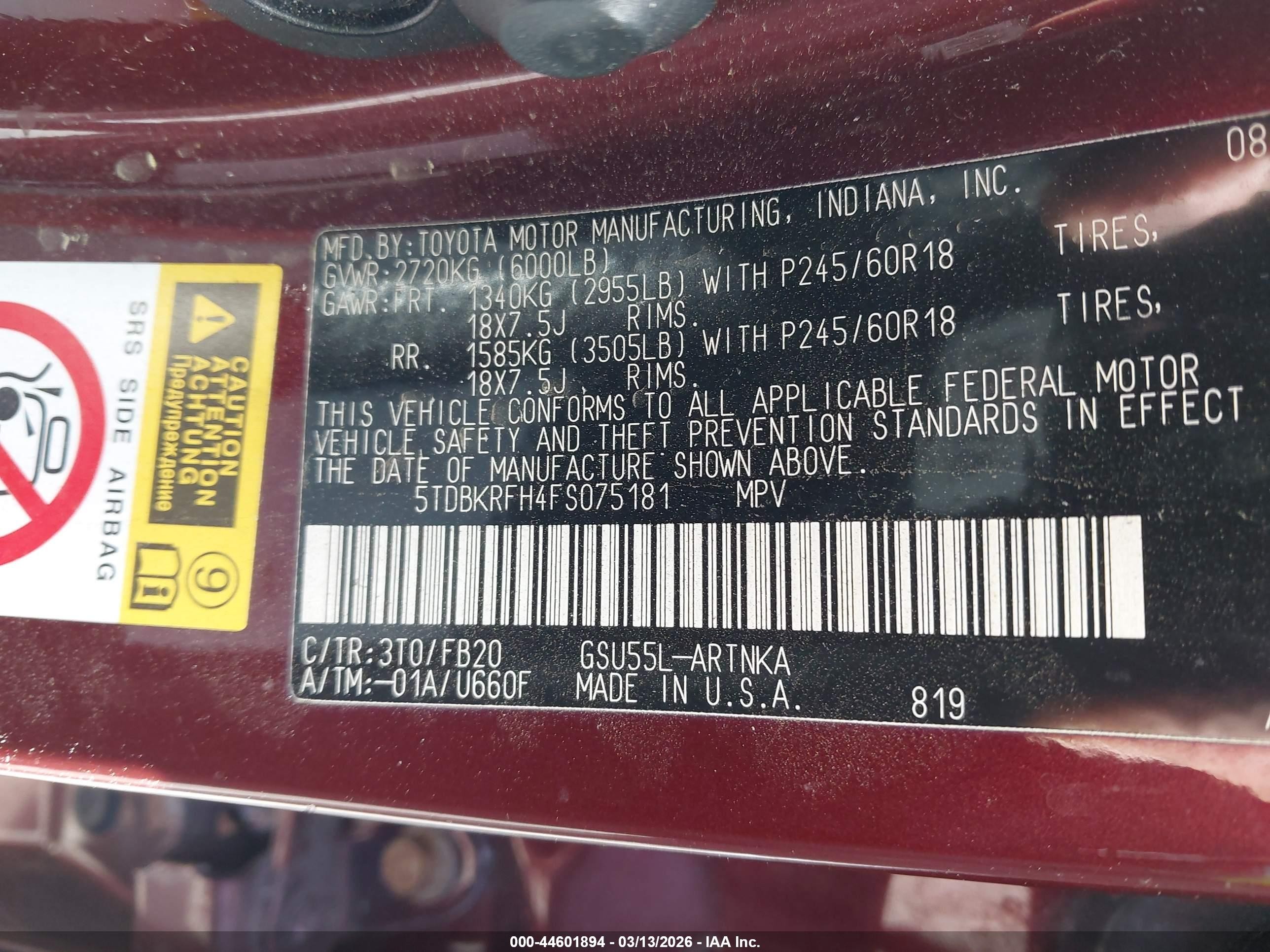 2015 Toyota Highlander Le V6 Brown vin: 5TDBKRFH4FS075181