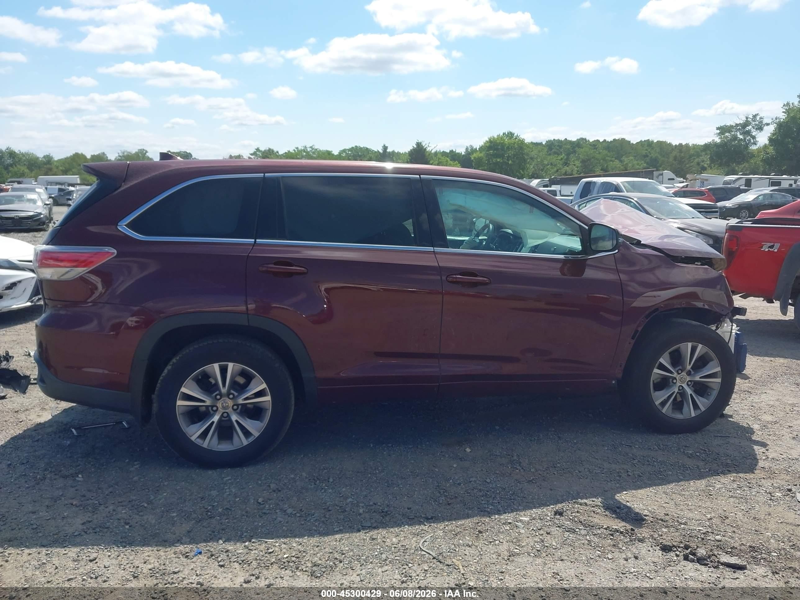 2015 Toyota Highlander Le Plus V6 Burgundy vin: 5TDBKRFH4FS154415