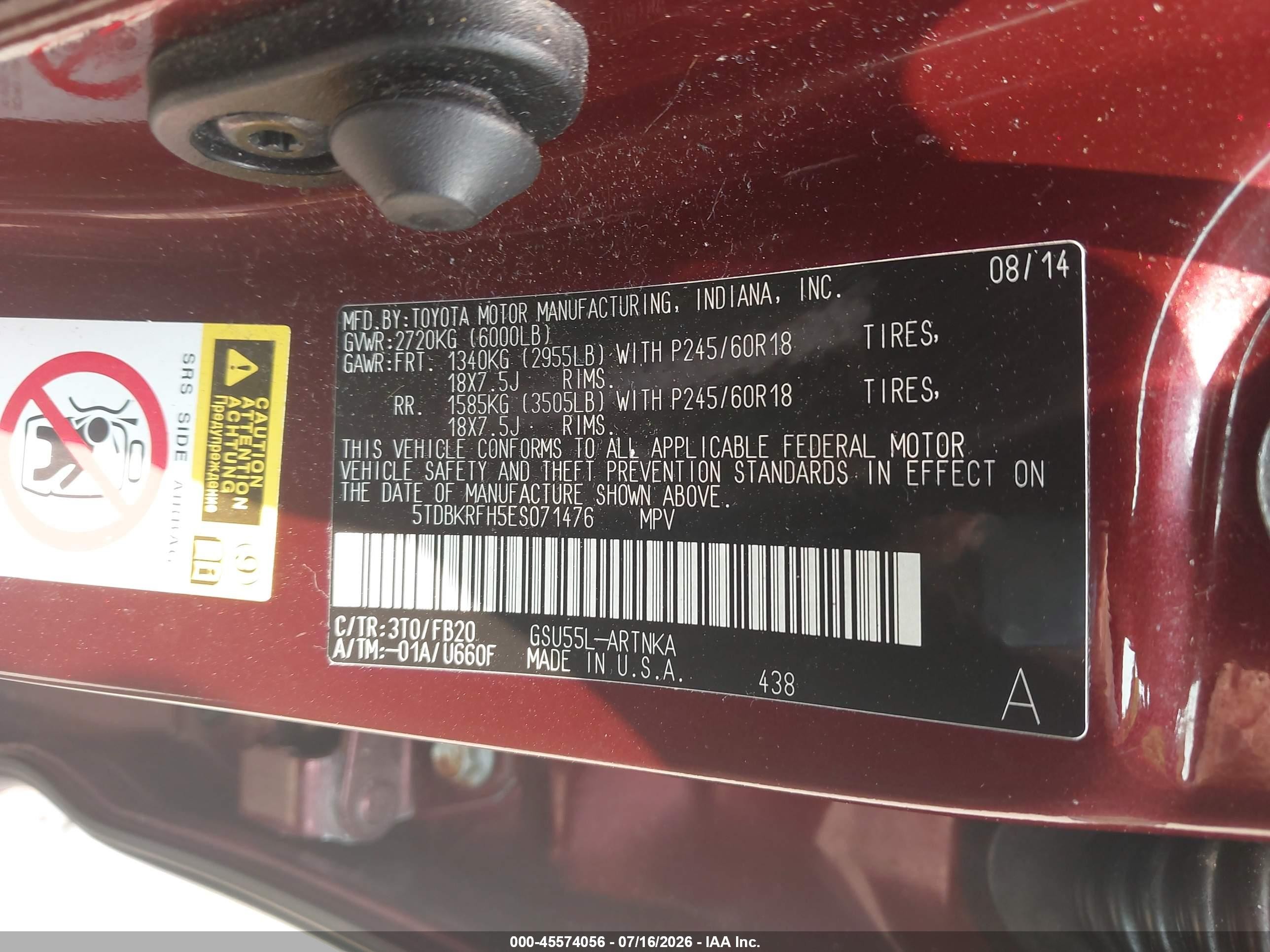 2014 Toyota Highlander Le V6 Red vin: 5TDBKRFH5ES071476