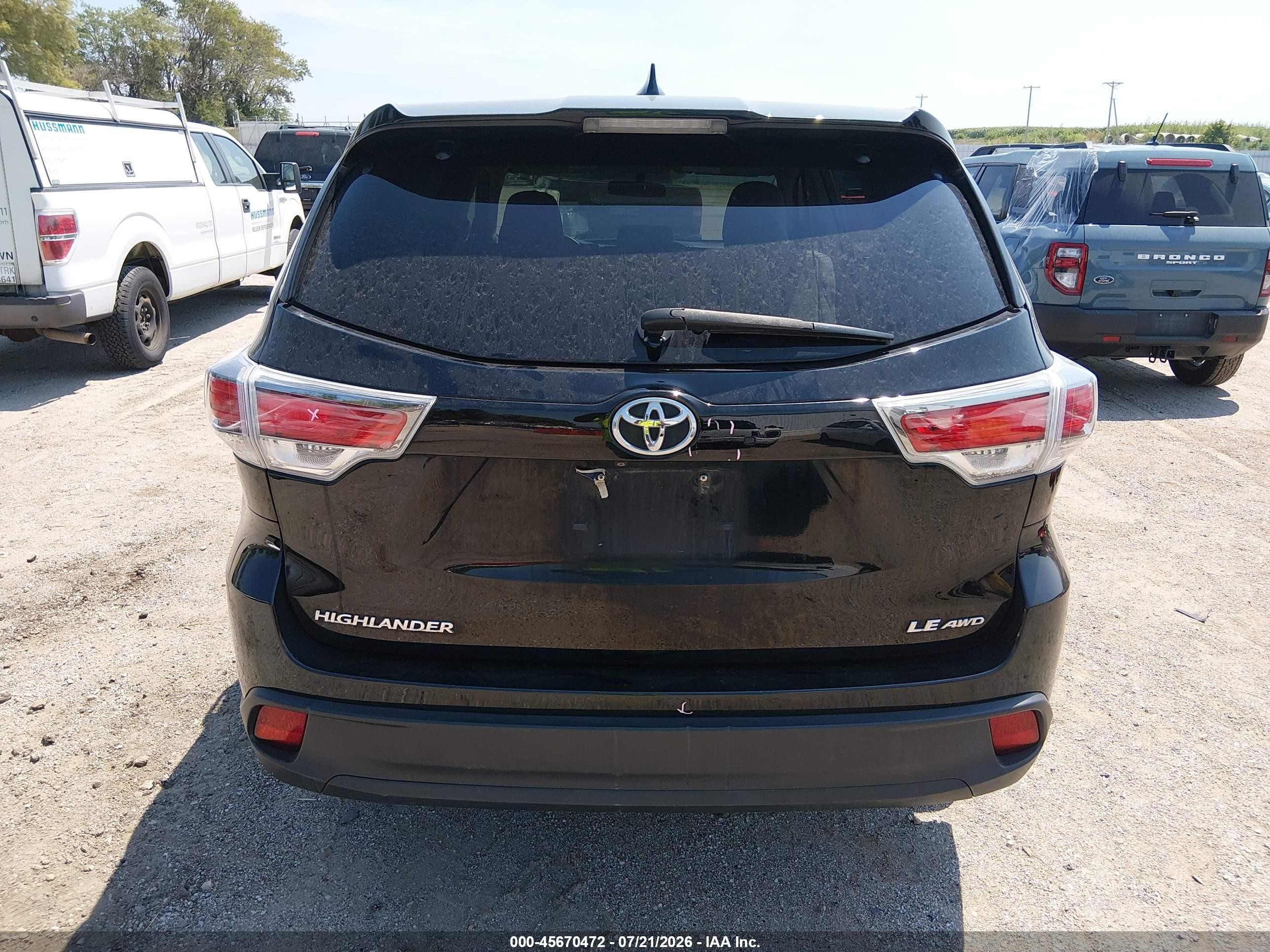 2015 Toyota Highlander Le Plus V6 Черный vin: 5TDBKRFH5FS145738